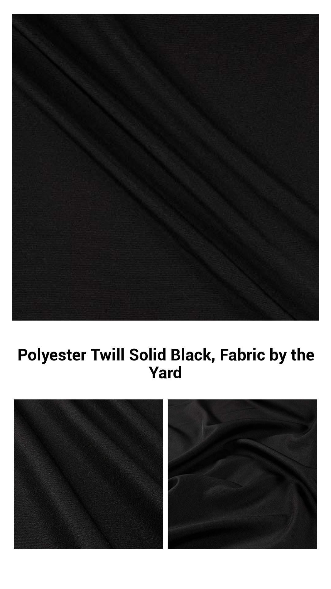 Premium Solid Black Polyester Twill Fabric - Versatile, Durable, and Elegant Material by the Yard