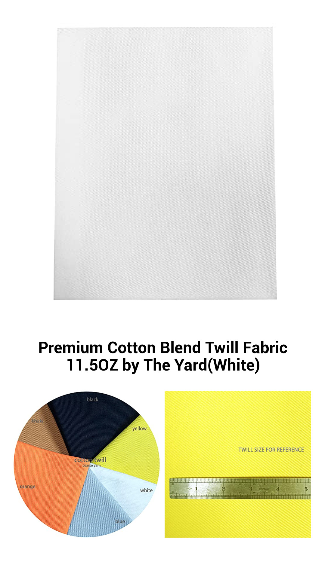 Luxurious 11.5oz White Cotton Twill Fabric - Premium Quality by the Yard for Sewing & Crafting