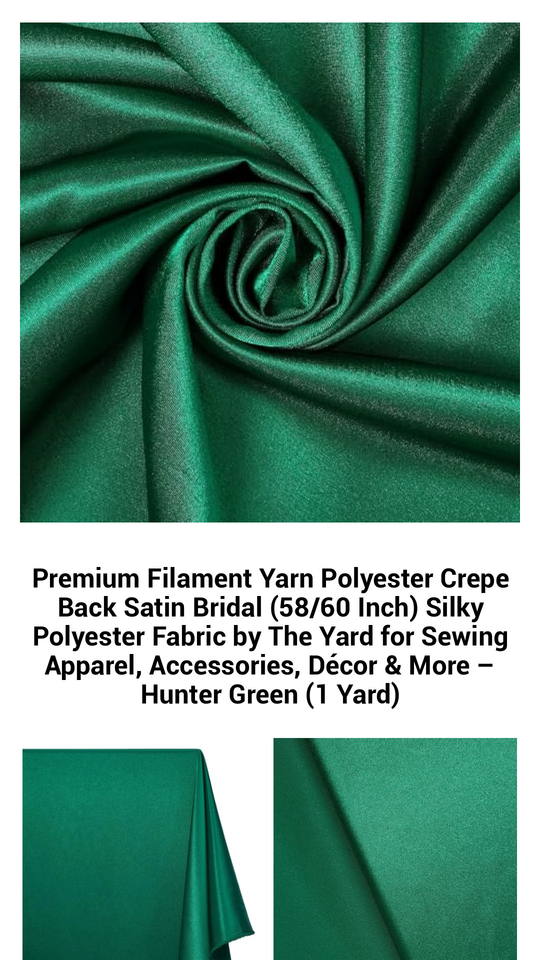 Luxurious Hunter Green Polyester Satin Fabric – Premium Crepe Back Satin for Fashion, Home Décor, and More – 58/60 Inch Width by The Yard