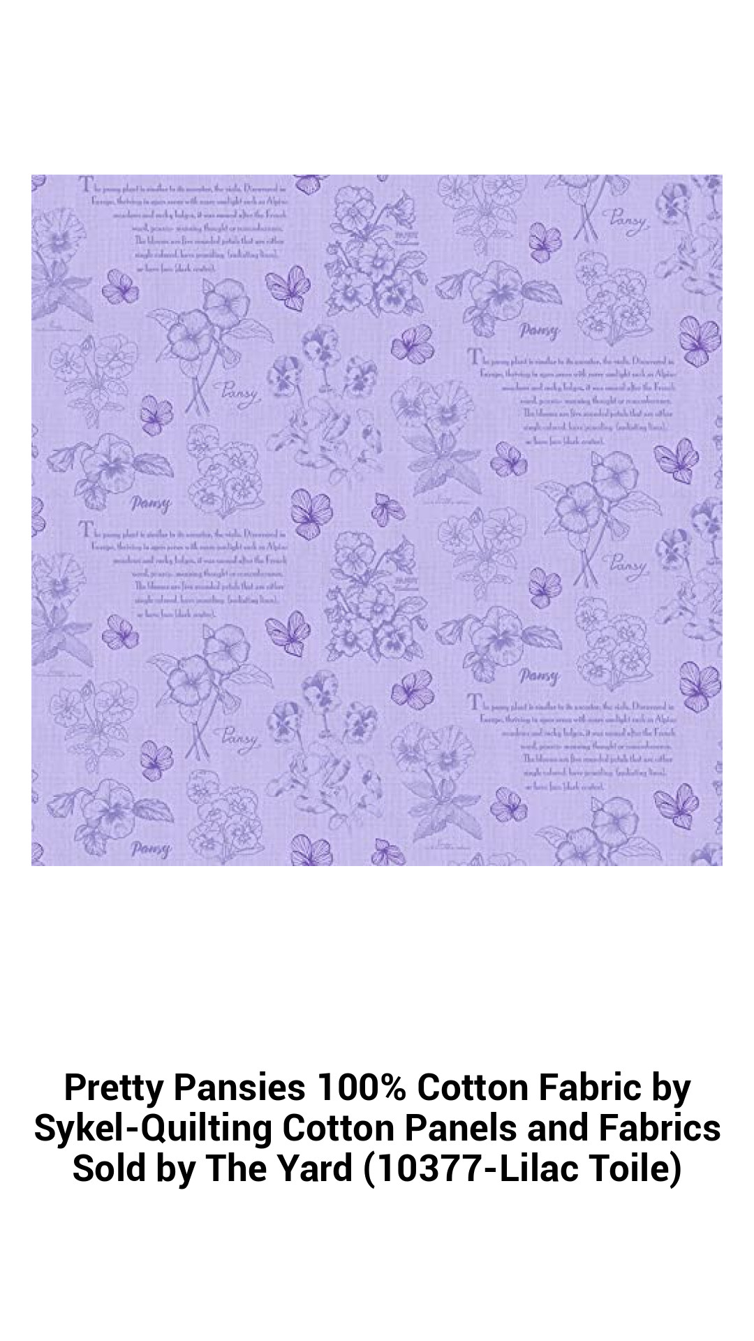 Vibrant Lilac Toile Pretty Pansies 100% Cotton Quilting Fabric – Premium Quality Sold by the Yard for Creative Crafting