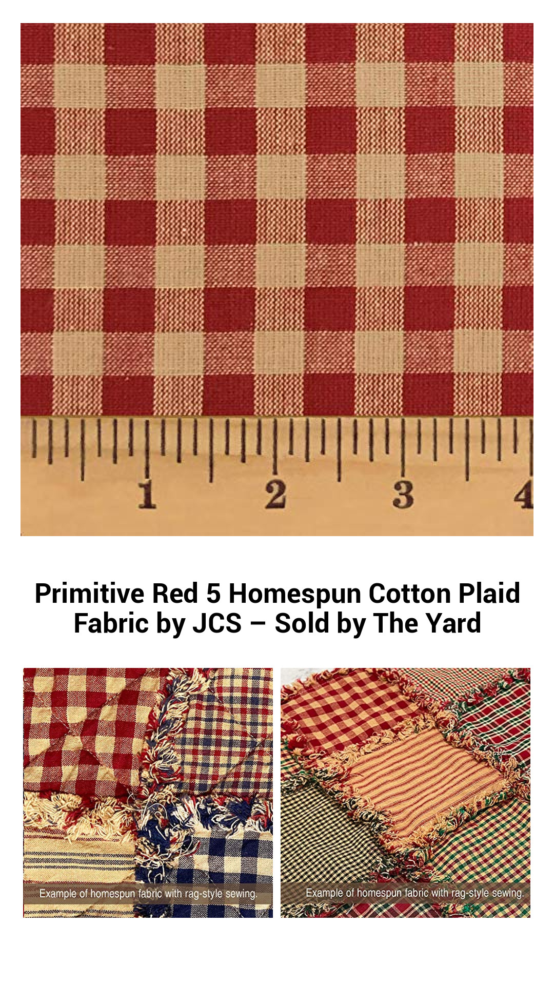 Primitive Red 5 Homespun Cotton Plaid Fabric by JCS – Sold by The Yard Primitive Red 5 Homespun Cotton Plaid Fabric by JCS – Sold by The Yard