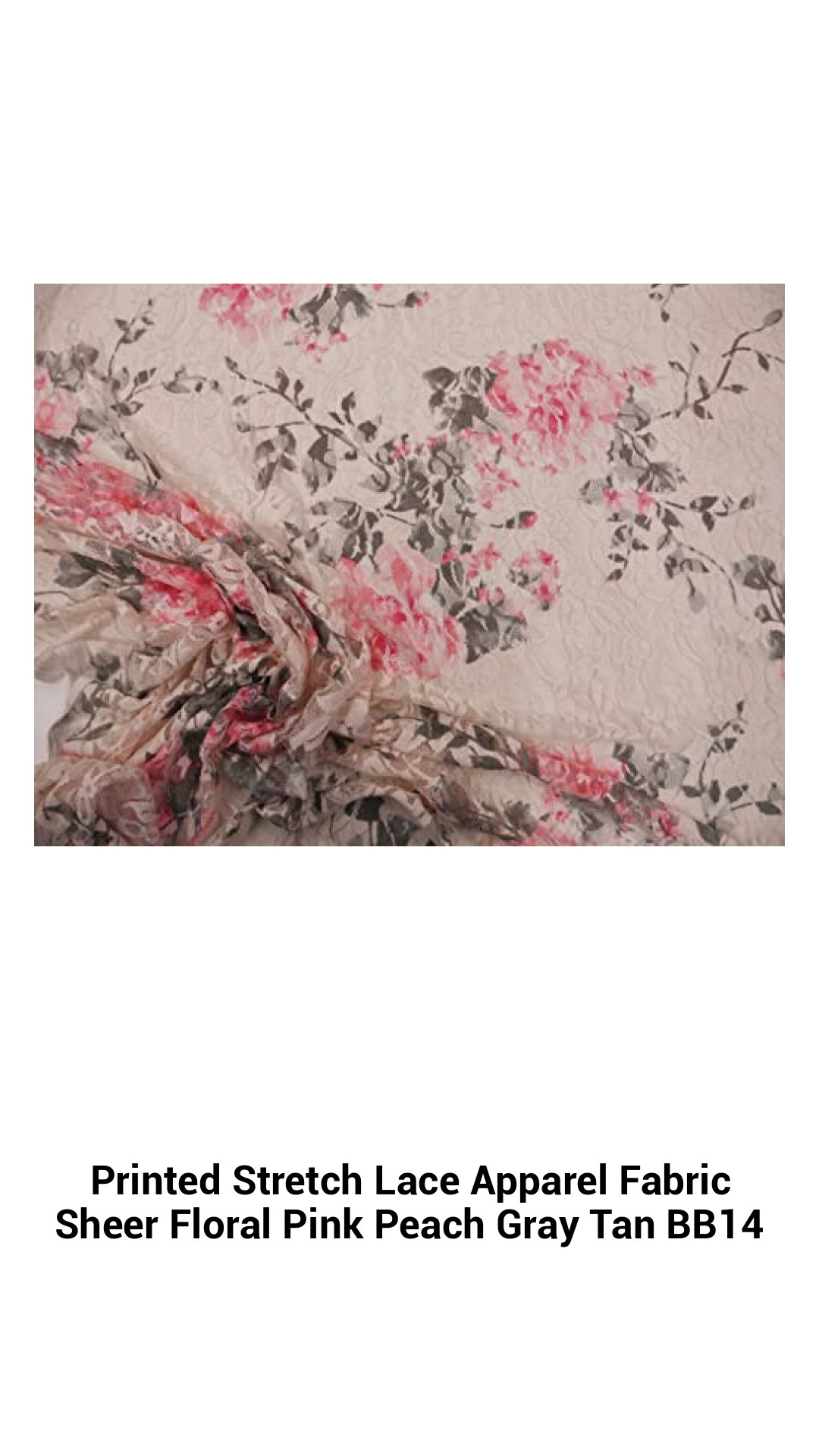 Luxurious Floral Stretch Lace Apparel Fabric in Soft Pink, Peach, Gray, and Tan - Sheer and Versatile for Stunning Creations