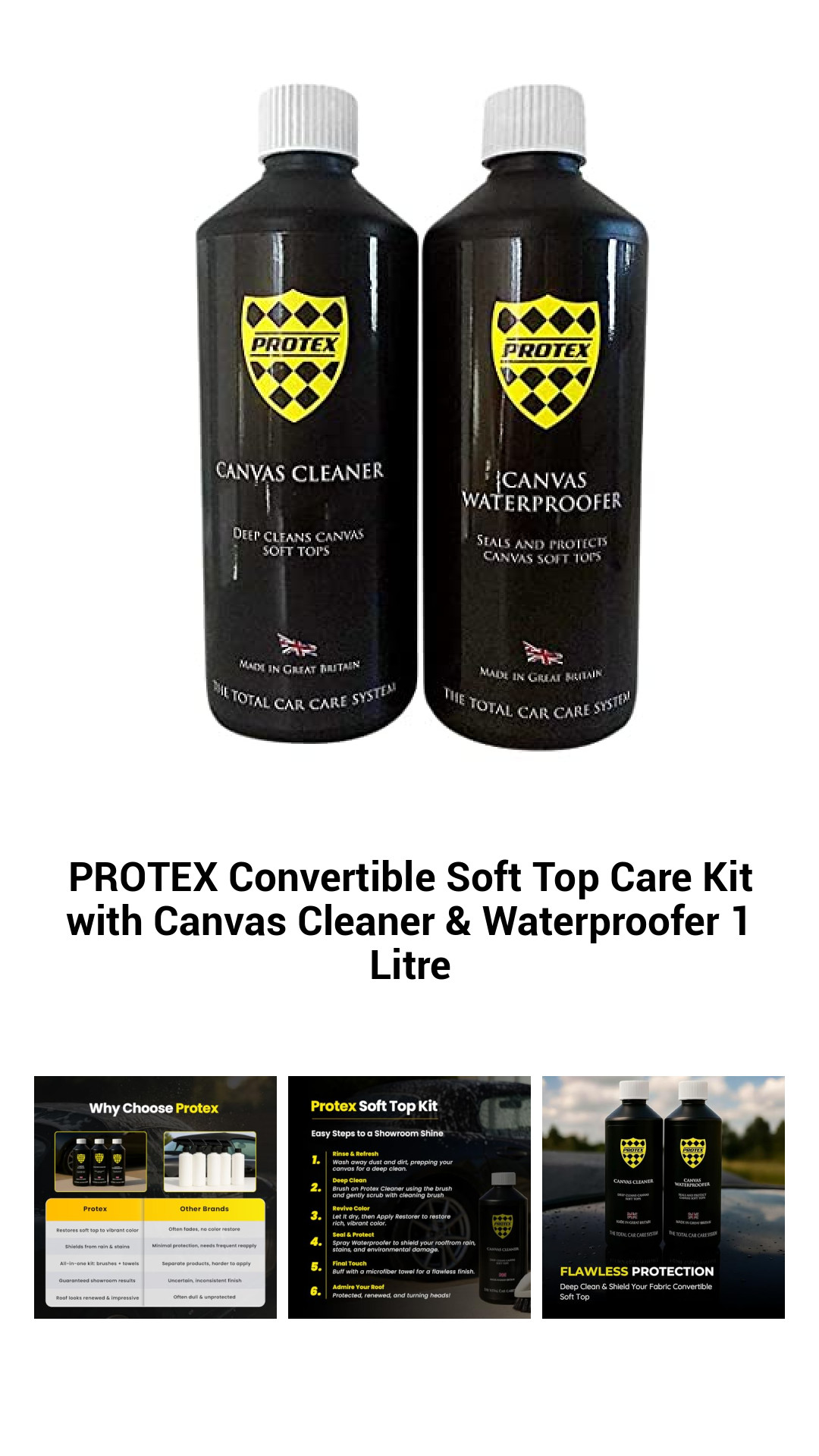 PROTEX Convertible Soft Top Care Kit with Canvas Cleaner & Waterproofer 1 Litre PROTEX Convertible Soft Top Care Kit with Canvas Cleaner & Waterproofer 1 Litre