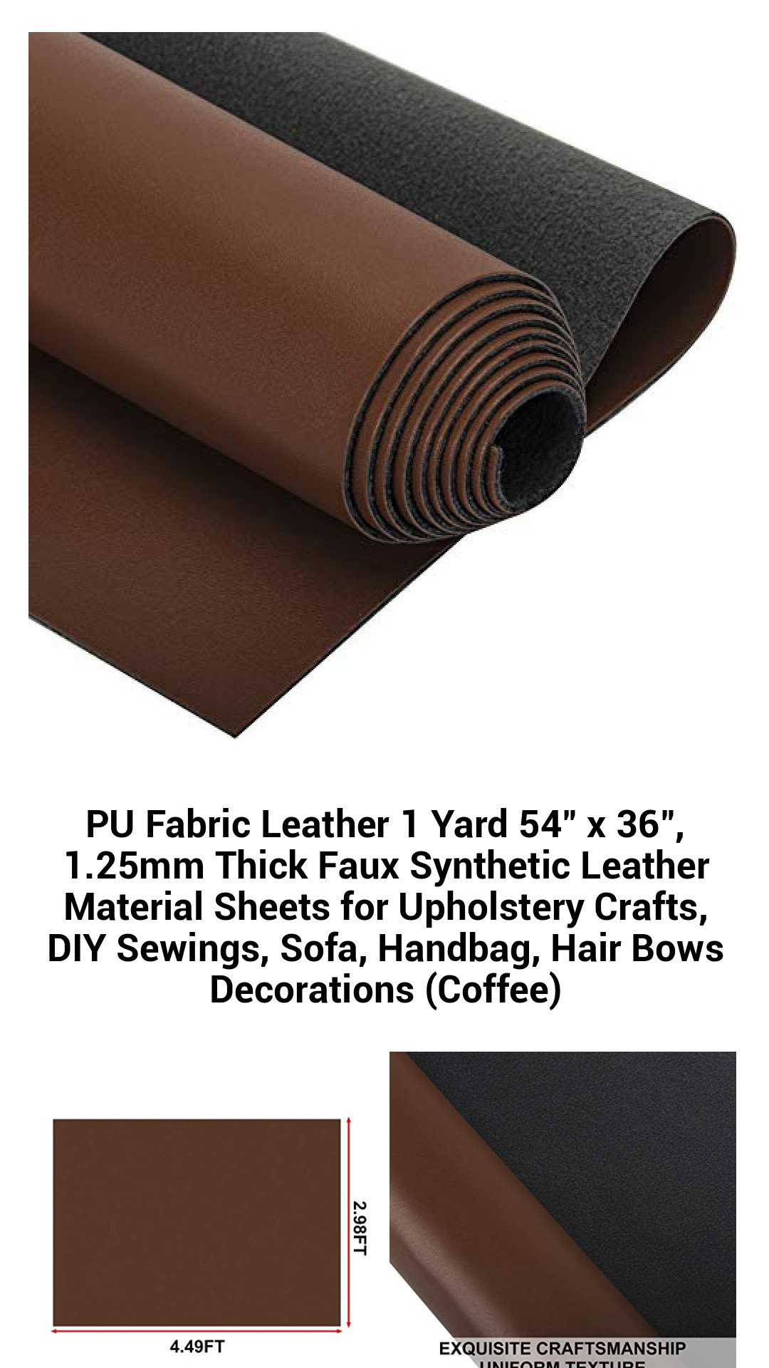 Premium PU Faux Leather Fabric – 54"x36" Sheets for DIY Crafts, Upholstery, Handbags, and More – Durable 1.25mm Coffee Synthetic Leather