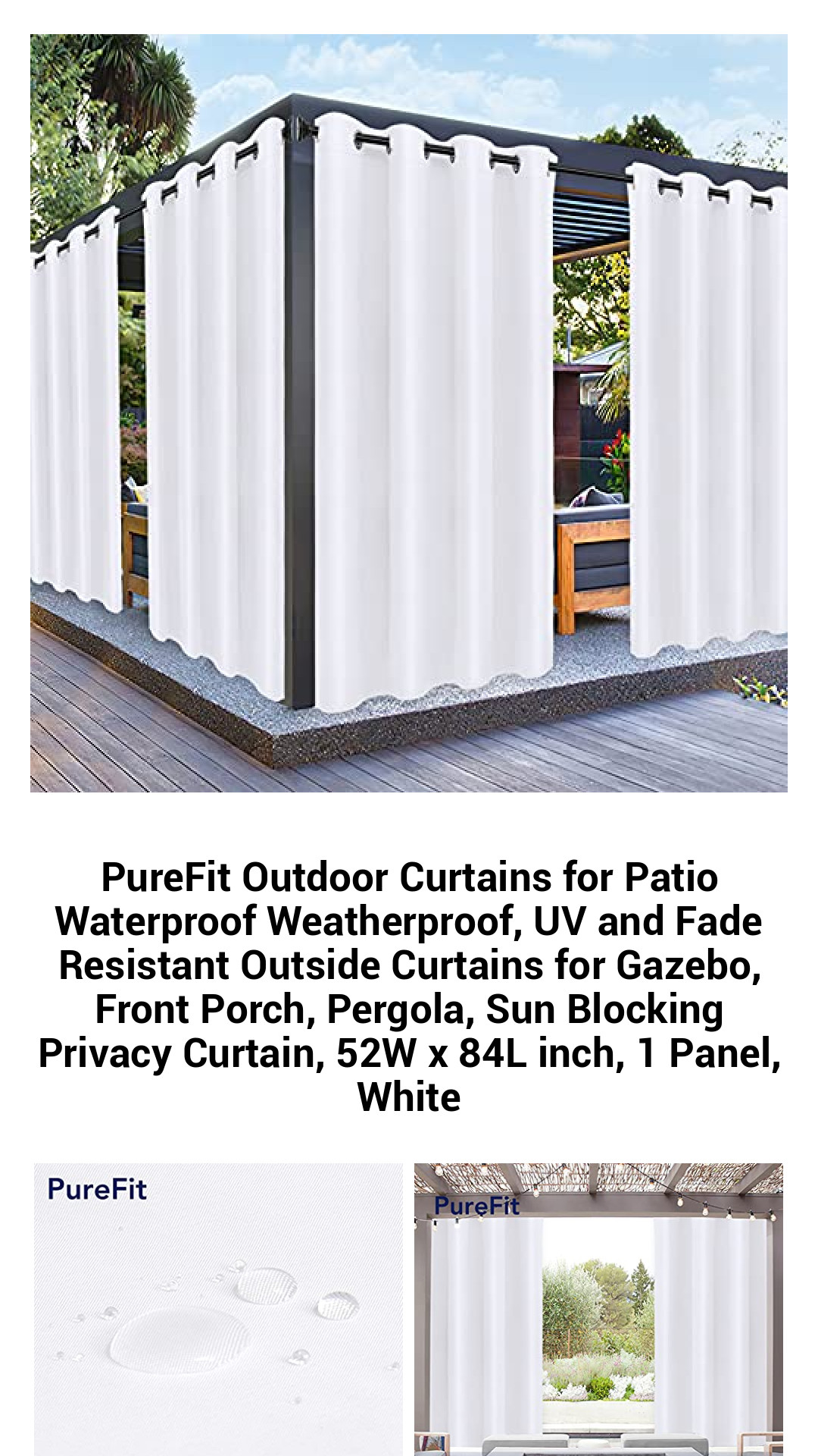 Weatherproof Outdoor Privacy Curtains for Patios, Gazebos & Porches - UV & Fade Resistant - 52x84 Inch - Durable White Panels