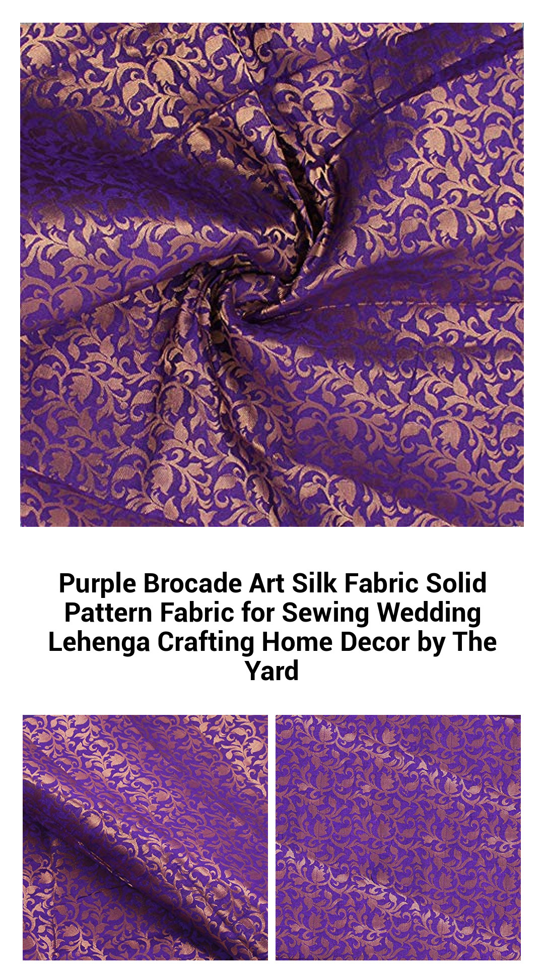 Luxurious Purple Brocade Art Silk Fabric - Vibrant Solid Pattern for Elegant Sewing, Wedding Lehenga, and Home Decor Projects by the Yard