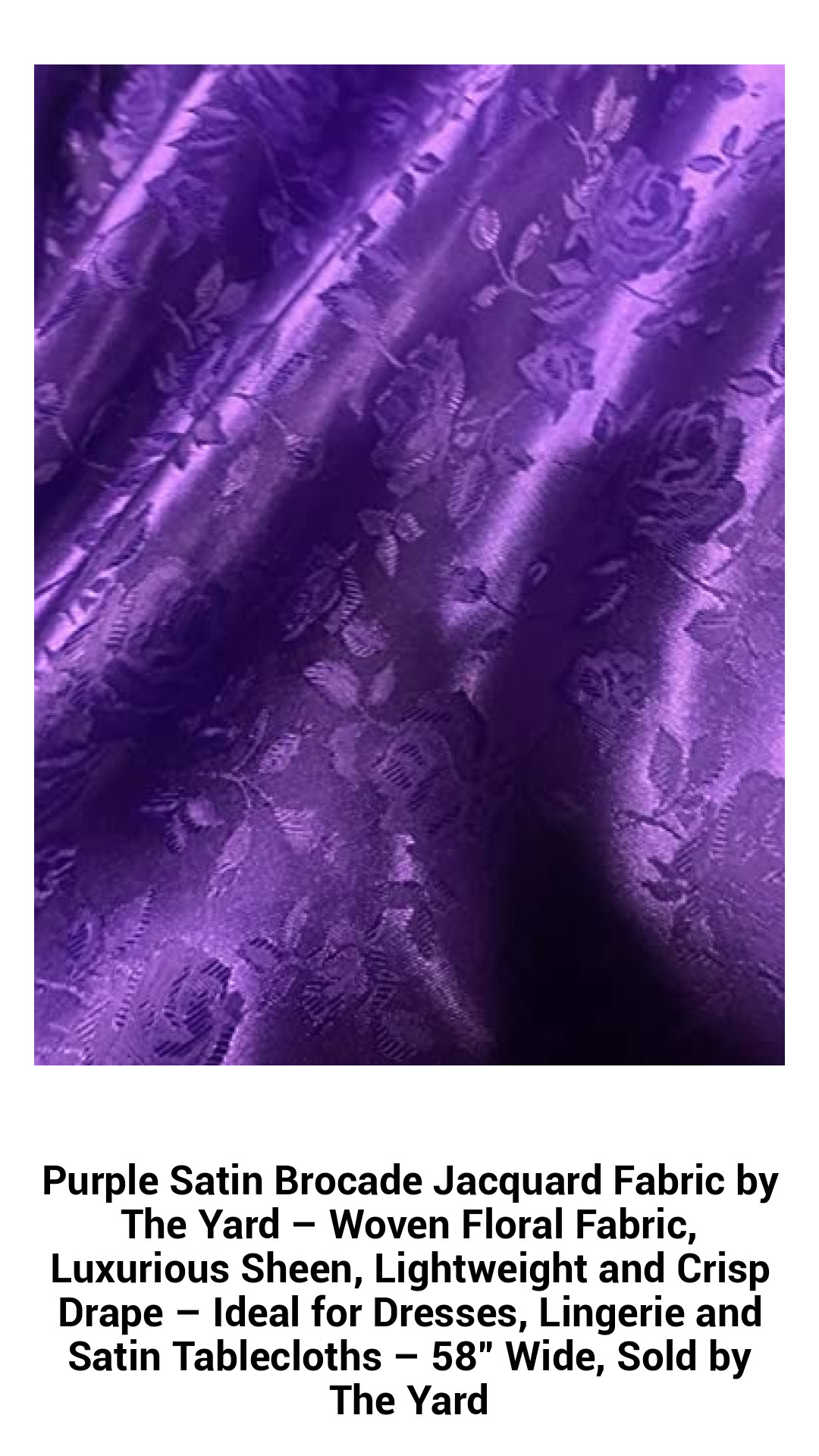 Luxurious Purple Satin Brocade Jacquard Fabric – Woven Floral Design, Lightweight Elegance for Dresses, Lingerie & Table Decor – 58” Wide, Sold by the Yard