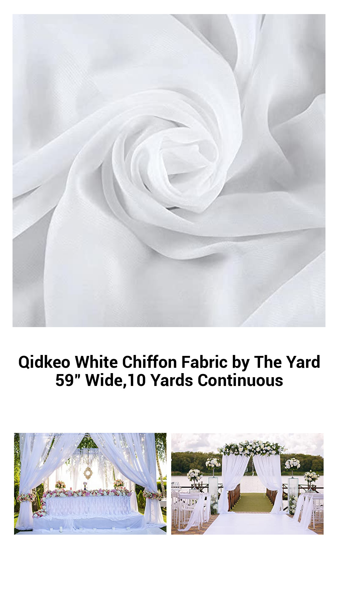 Luxurious White Chiffon Fabric by The Yard – Soft, Lightweight & Perfect for Dresses, Drapes, and Decorations
