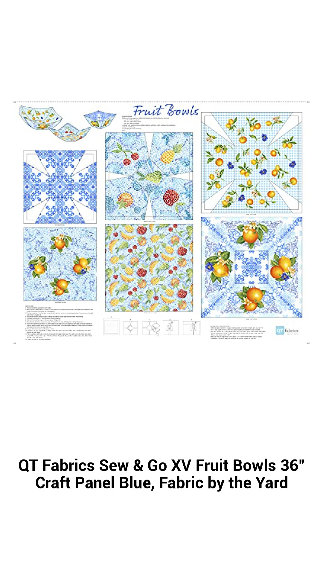 Craft Your Style with QT Fabrics Sew & Go XV Blue Fruit Bowls 36" Panel - Easy DIY Fabric by the Yard