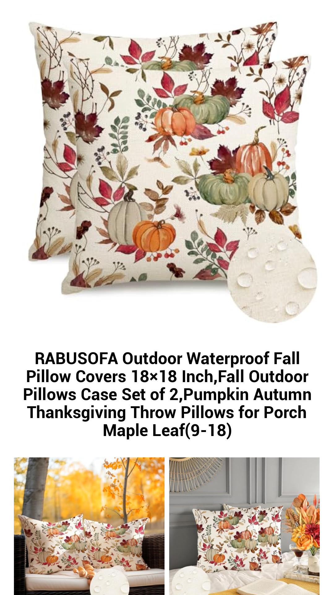 Stylish and Durable Outdoor Waterproof Fall Pillow Covers – 18x18 Inch Set of 2 Autumn Pumpkin and Maple Leaf Decorative Cushions for Your Porch