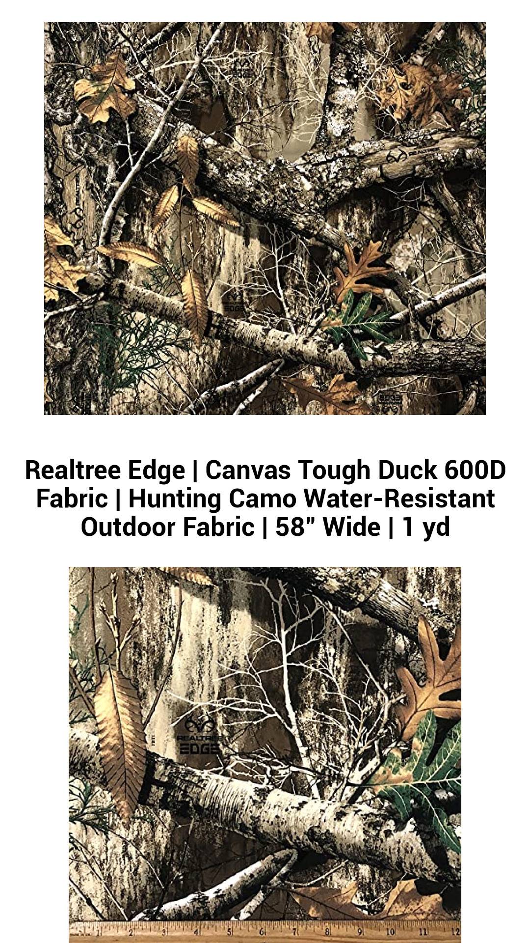 Realtree Edge 600D Tough Duck Fabric | Premium Hunting Camo | Water-Resistant Outdoor Material | 58" Wide | 1 Yard