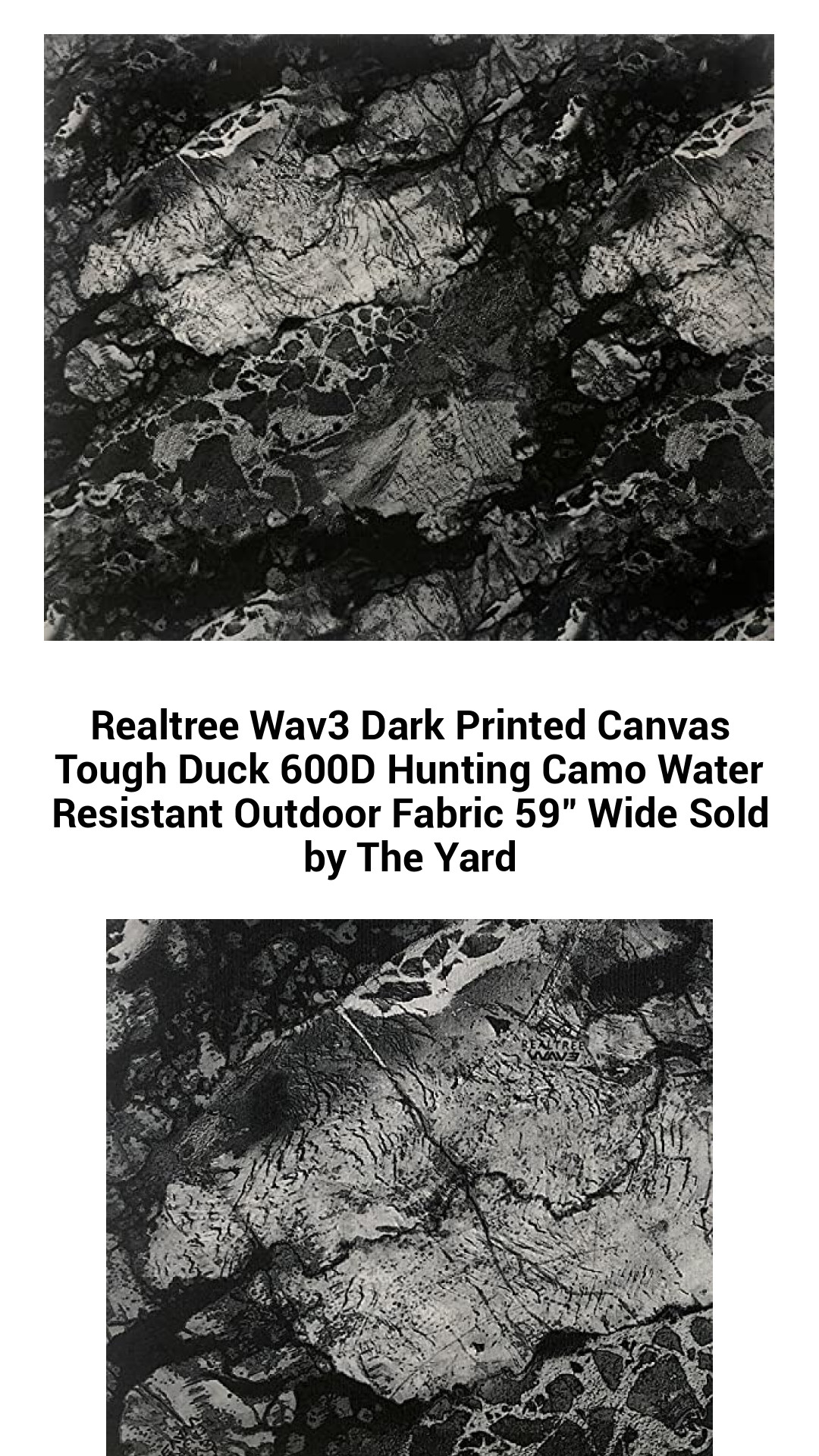 Realtree Wav3 Dark Printed Canvas Tough Duck 600D Hunting Camo Water Resistant Outdoor Fabric 59" Wide Sold by The Yard Realtree Wav3 Dark Printed Canvas Tough Duck 600D Hunting Camo Water Resistant Outdoor Fabric 59" Wide Sold by The Yard