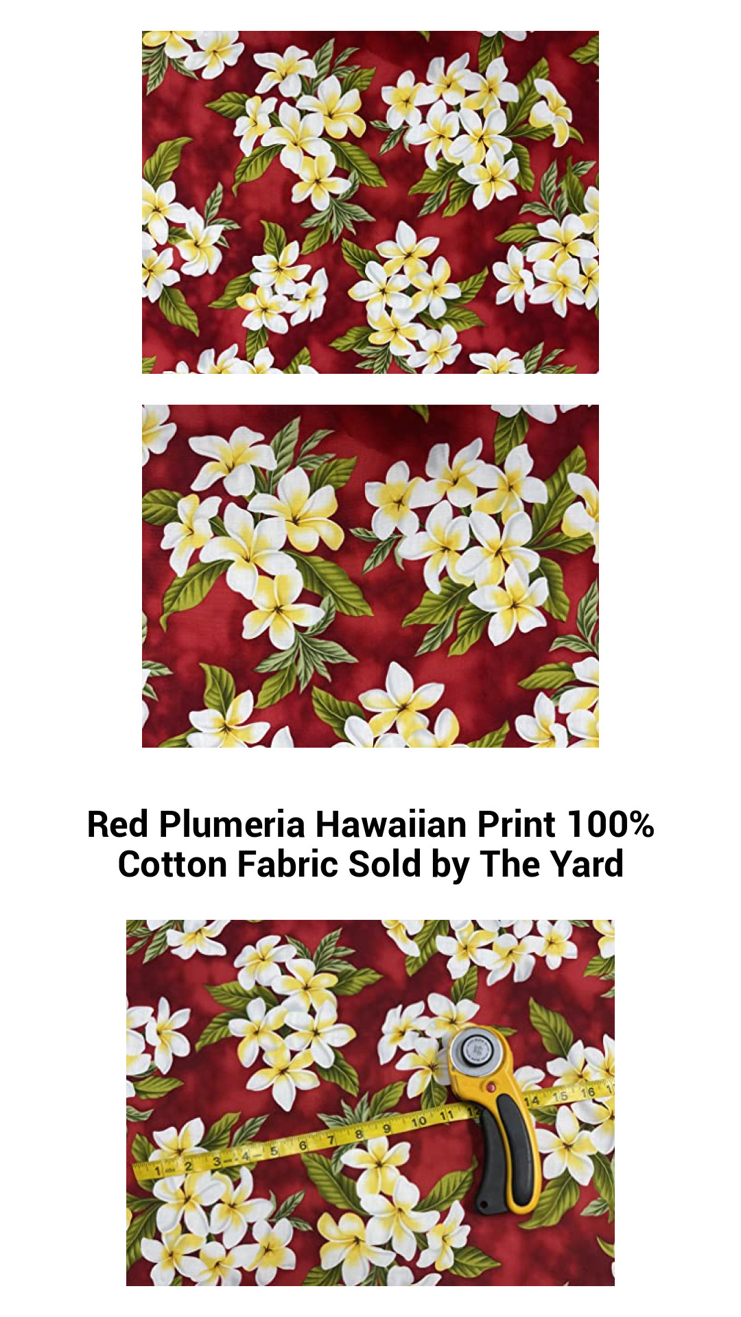 Vibrant Red Plumeria Hawaiian Print 100% Cotton Fabric - Perfect for Crafting, Sewing, and Home Décor, Sold by the Yard