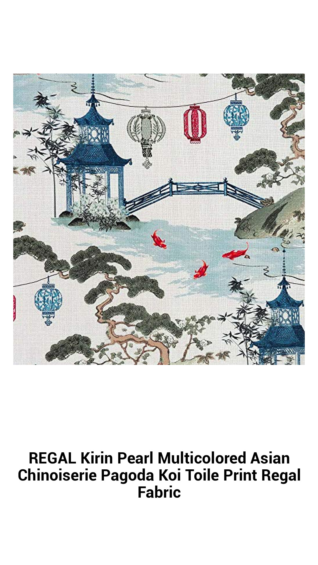 Exquisite Kirin Pearl Multicolored Chinoiserie Fabric – Stunning Pagoda & Koi Toile Design for Timeless Elegance