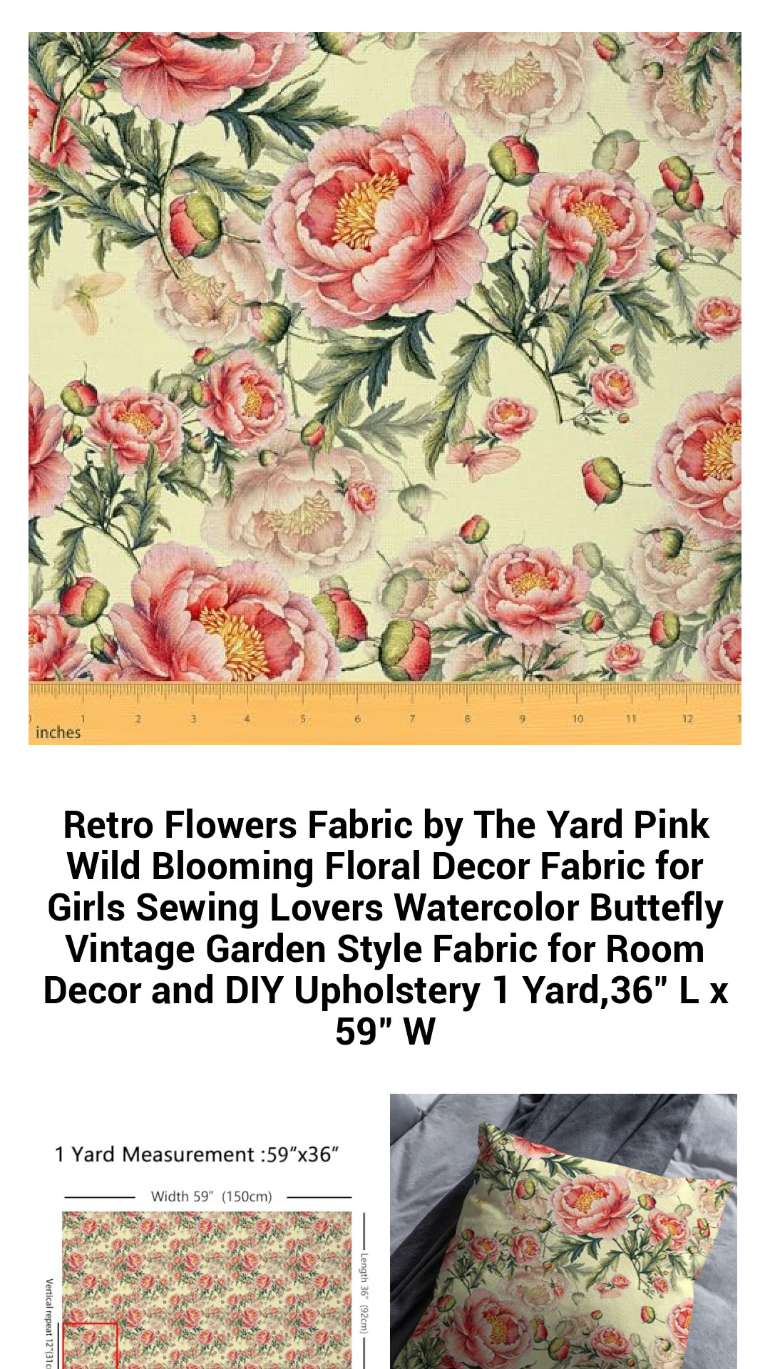 Vintage Pink Wildflower Fabric by The Yard | Watercolor Floral Decor for Sewing, Crafts, and Upholstery