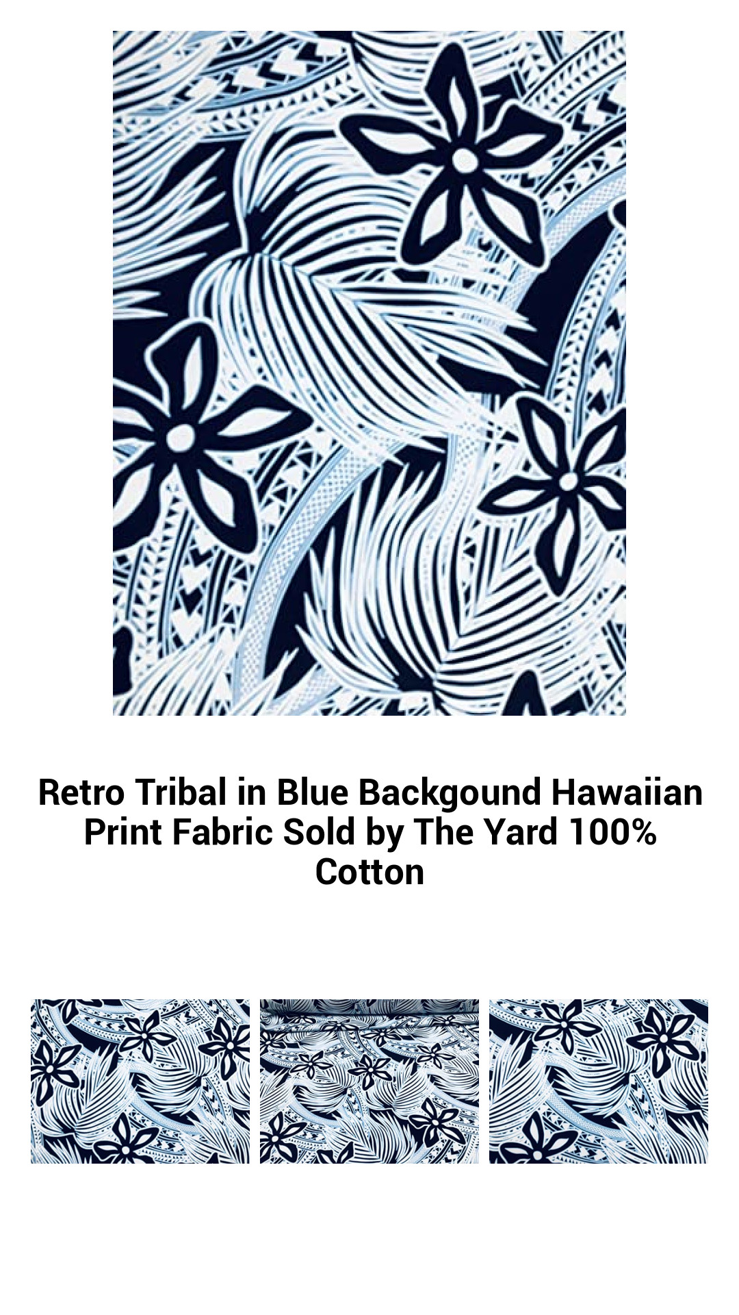 Vibrant Blue Hawaiian Tribal Print Fabric – 100% Cotton, 44 Inches Wide, Perfect for DIY Projects and Home Decor