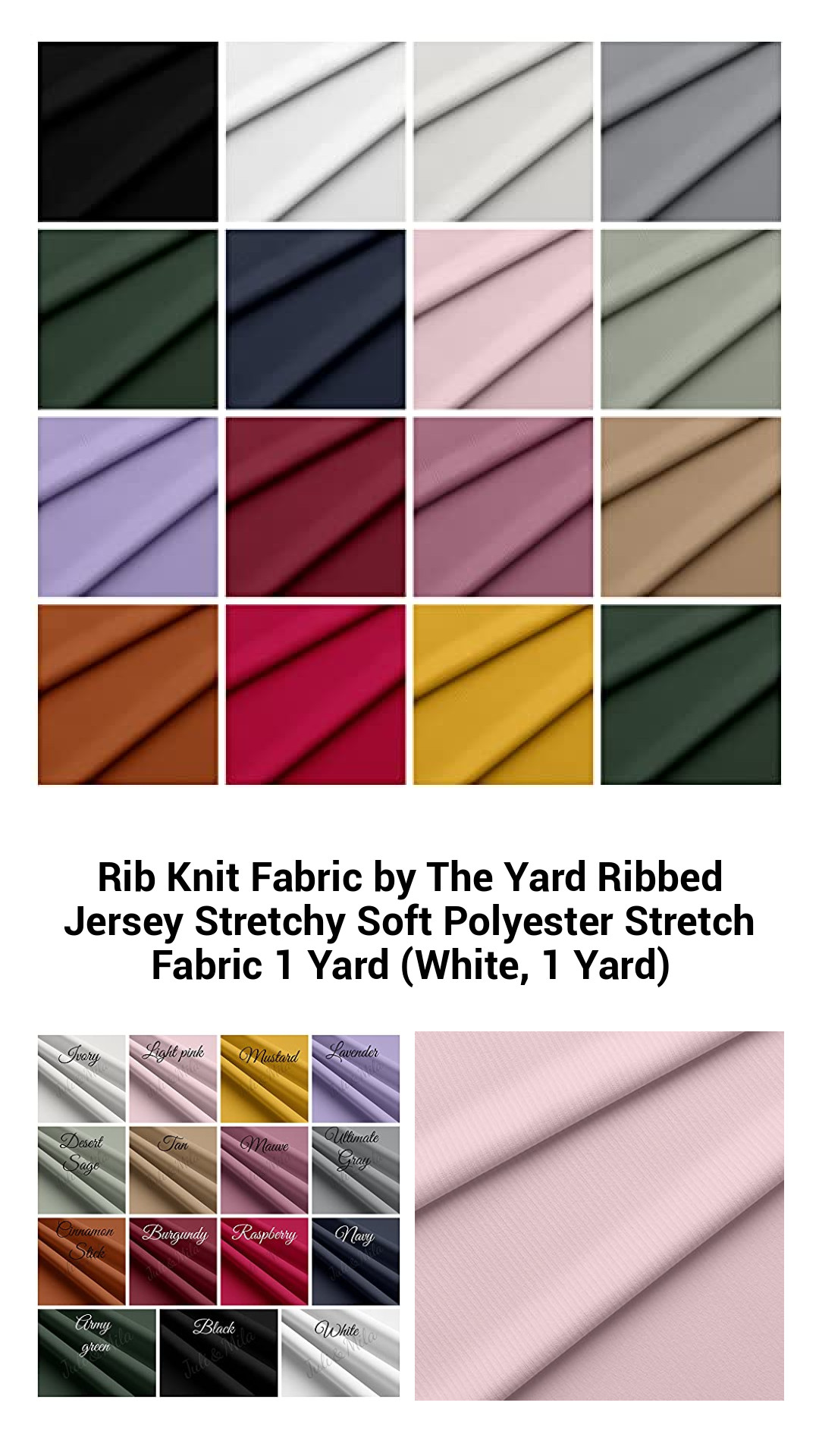 Rib Knit Fabric by The Yard Ribbed Jersey Stretchy Soft Polyester Stretch Fabric 1 Yard (White, 1 Yard) Rib Knit Fabric by The Yard Ribbed Jersey Stretchy Soft Polyester Stretch Fabric 1 Yard (White, 1 Yard)