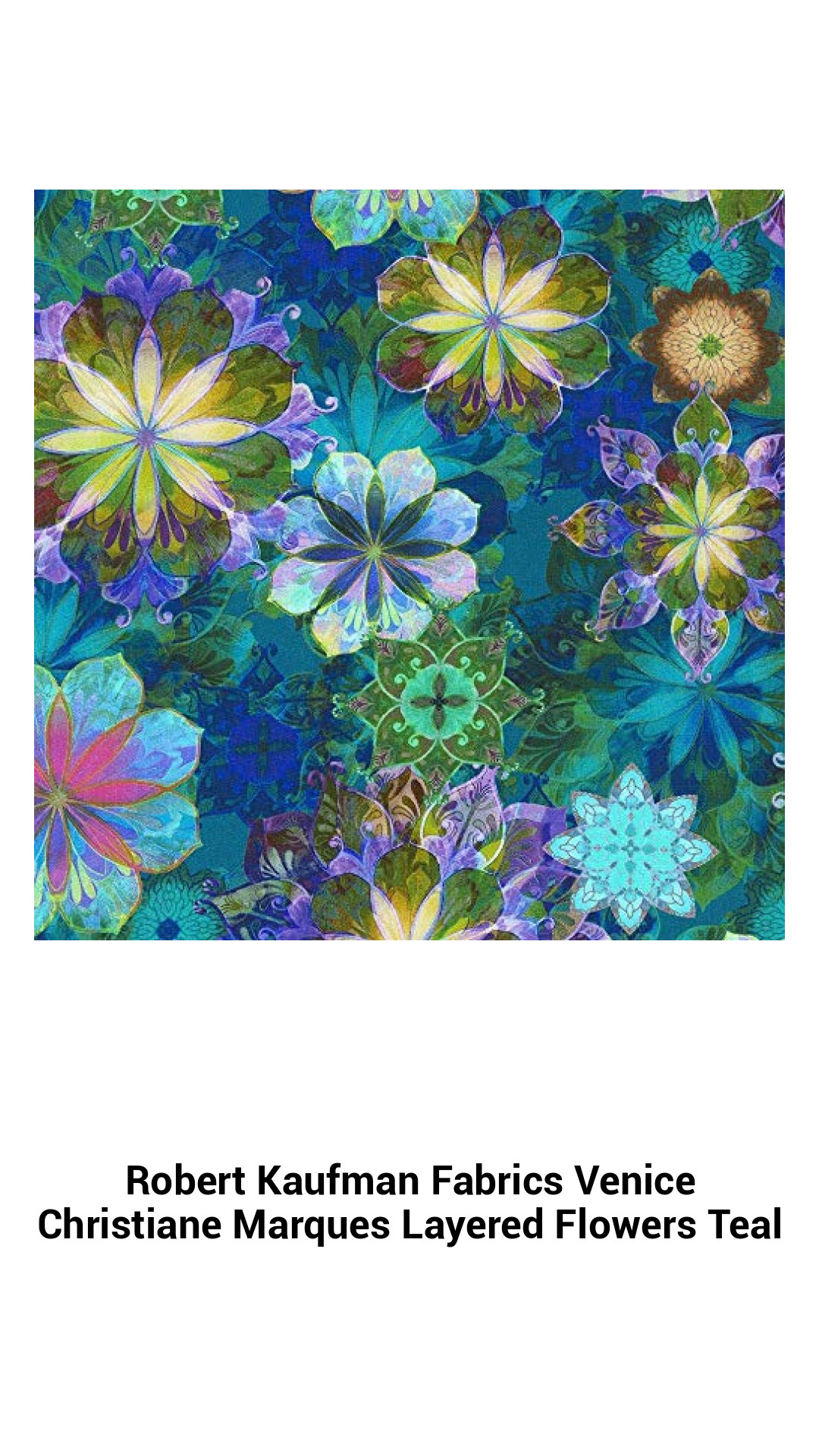 Exquisite Teal Layered Floral Cotton Fabric by Robert Kaufman – Perfect for Quilting and Crafting