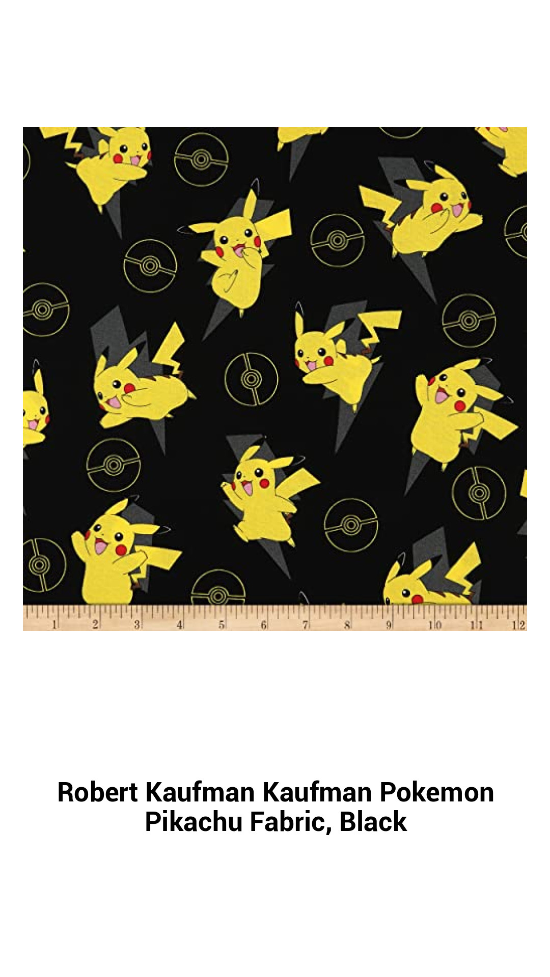 Robert Kaufman Kaufman Pokemon Pikachu Fabric, Black Robert Kaufman Kaufman Pokemon Pikachu Fabric, Black