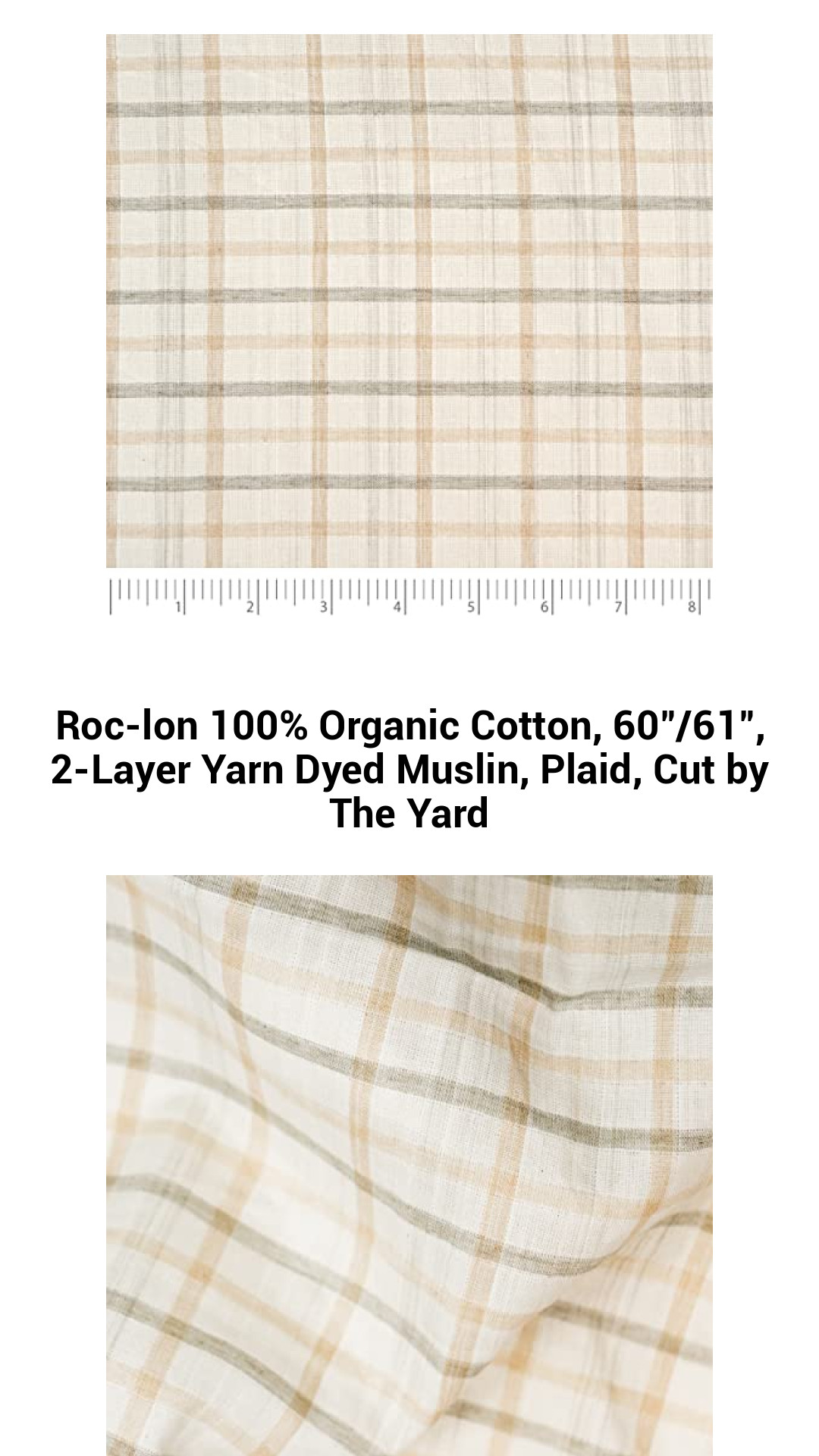 Roc-lon 100% Organic Cotton, 60"/61", 2-Layer Yarn Dyed Muslin, Plaid, Cut by The Yard Roc-lon 100% Organic Cotton, 60"/61", 2-Layer Yarn Dyed Muslin, Plaid, Cut by The Yard