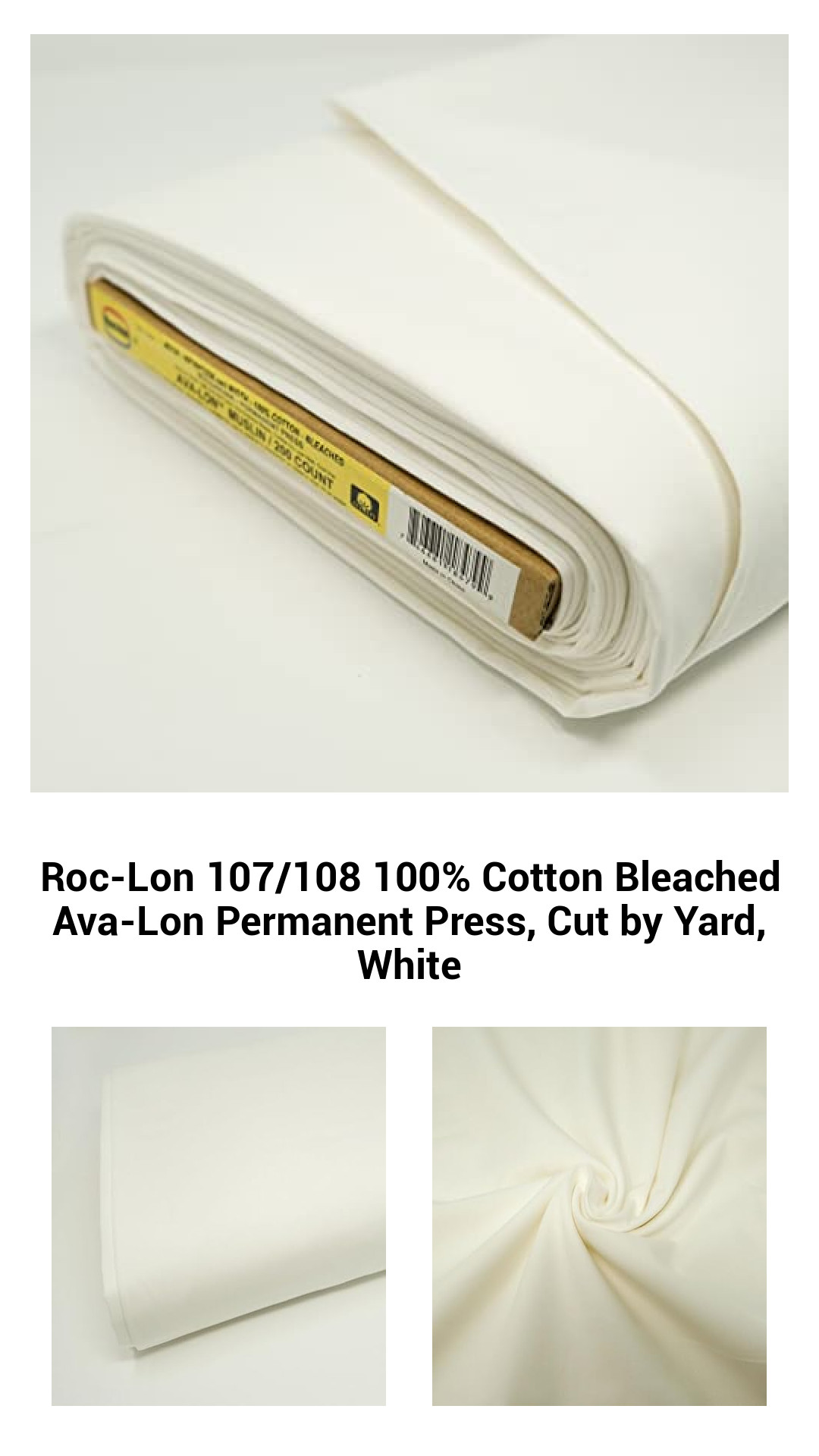 Luxurious 100% Cotton Bleached Fabric – Ava-Lon Permanent Press, Wide 107/108" Cut by the Yard for Drapery, Quilting & Crafting