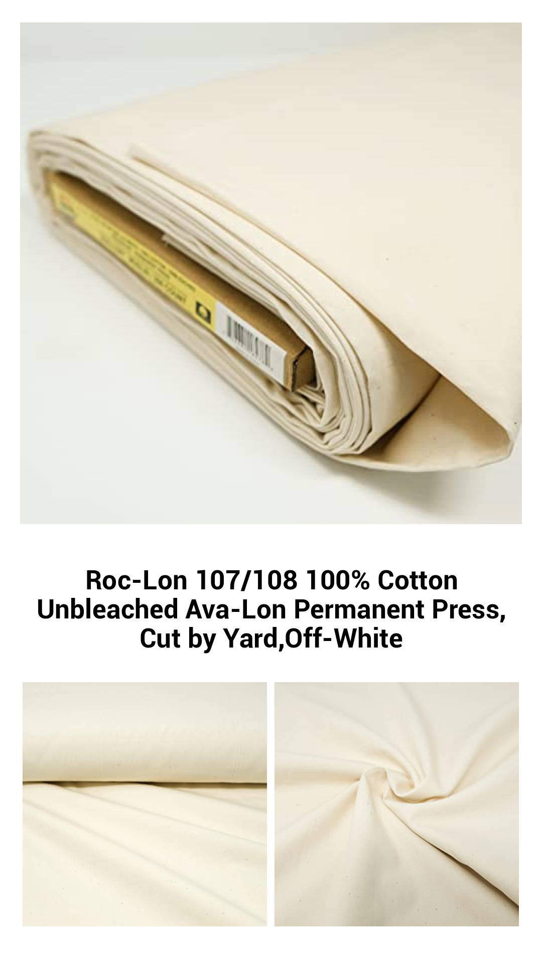 Luxurious 100% Cotton Unbleached Ava-Lon Fabric - Wide 107/108" Permanent Press Cut by Yard in Elegant Off-White