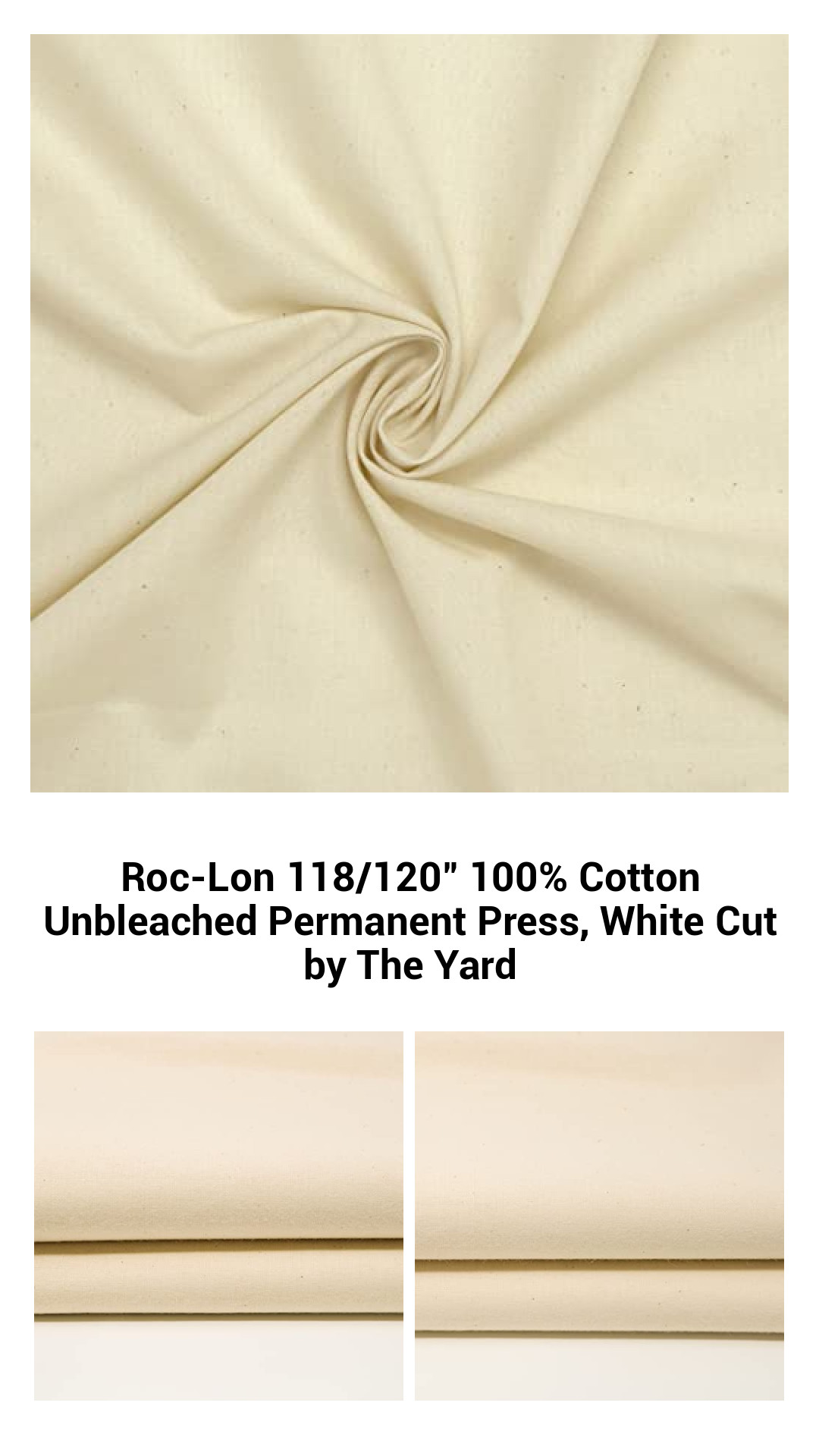 Premium 100% Cotton Unbleached Fabric - 118/120" Wide, Crease-Resistant Material for Quilts, Crafts, and More