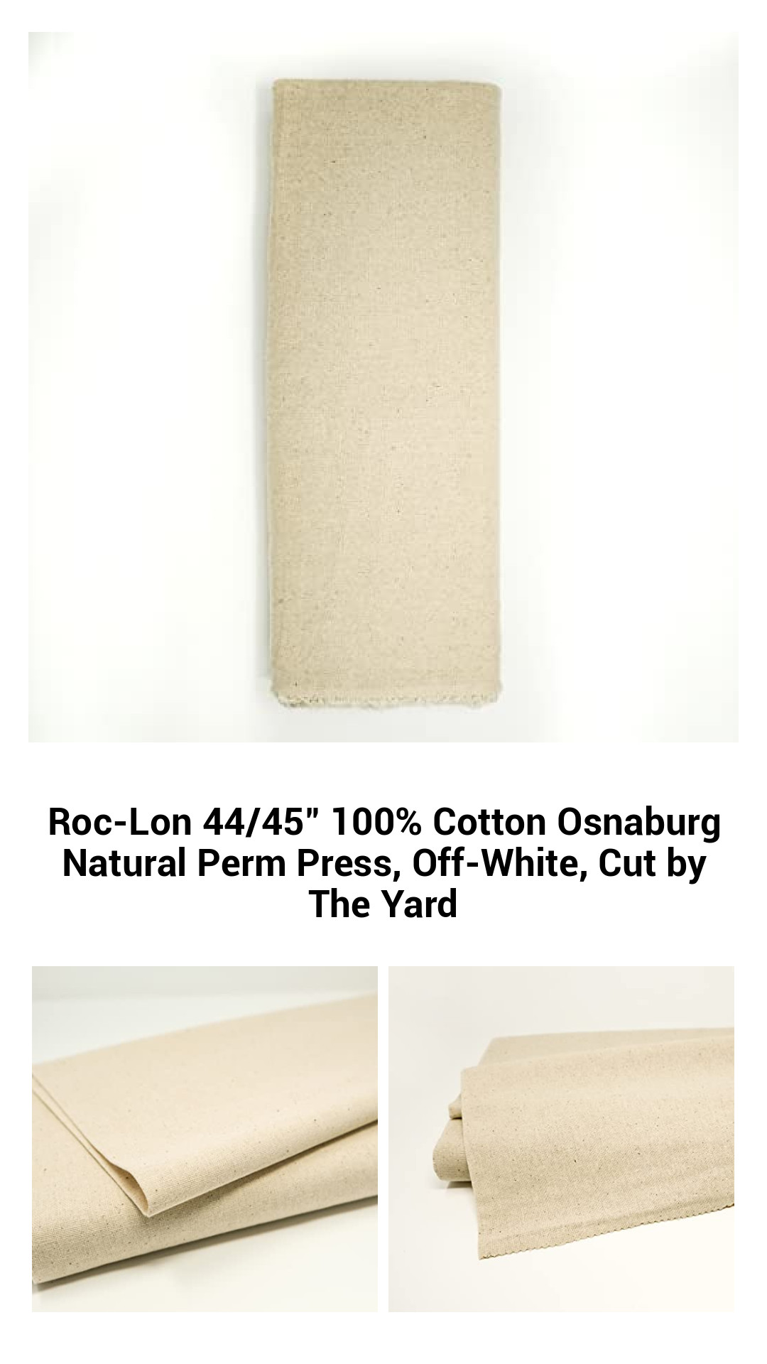 Versatile 100% Cotton Osnaburg Fabric - 44/45" Natural Perm Press in Off-White, Sold by the Yard