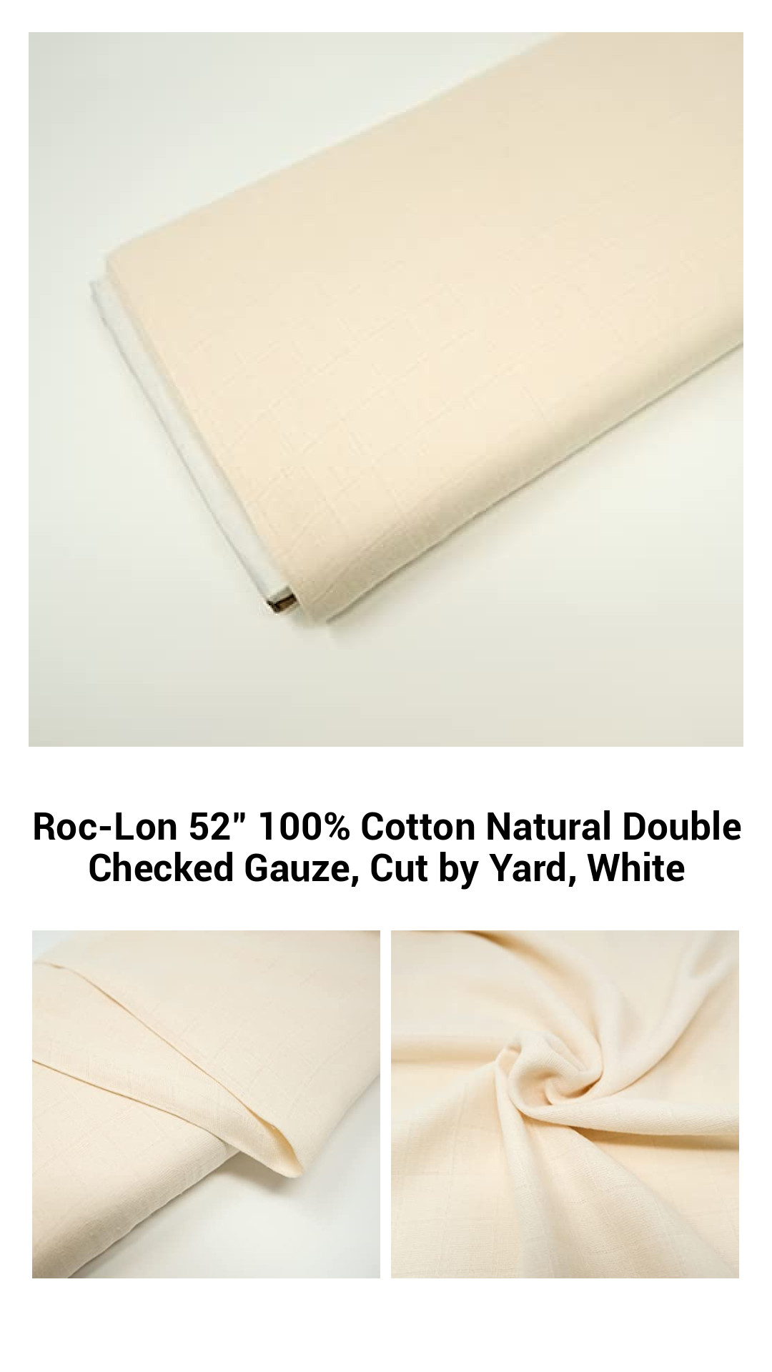 Luxurious 52" 100% Cotton Natural Double Checked Gauze Fabric - Perfect for Sewing, Quilting, and Crafting by the Yard