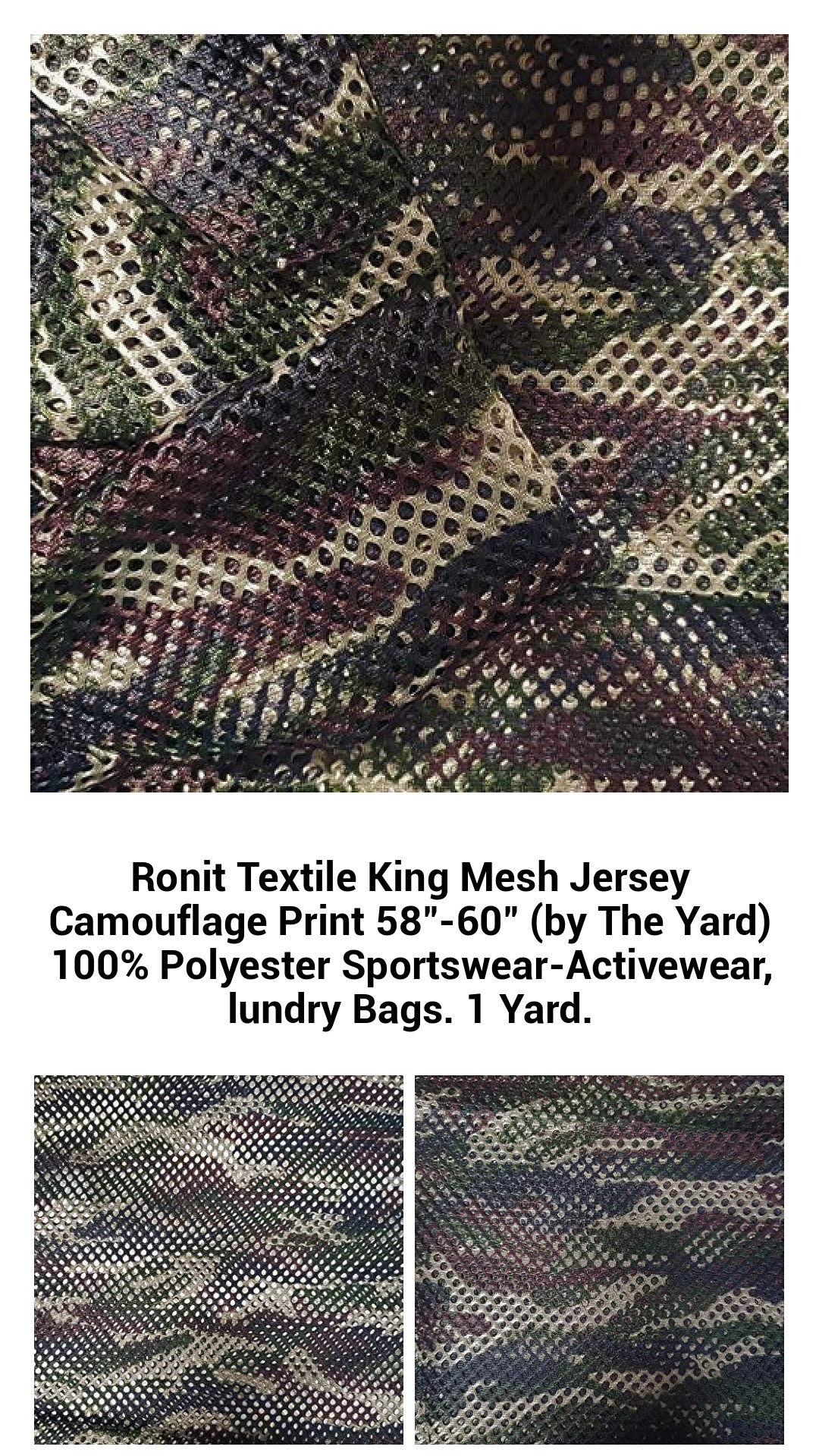 Ronit Textile King Mesh Camouflage Jersey Fabric - 58"-60" Wide, 100% Polyester Sportswear & DIY Material by the Yard