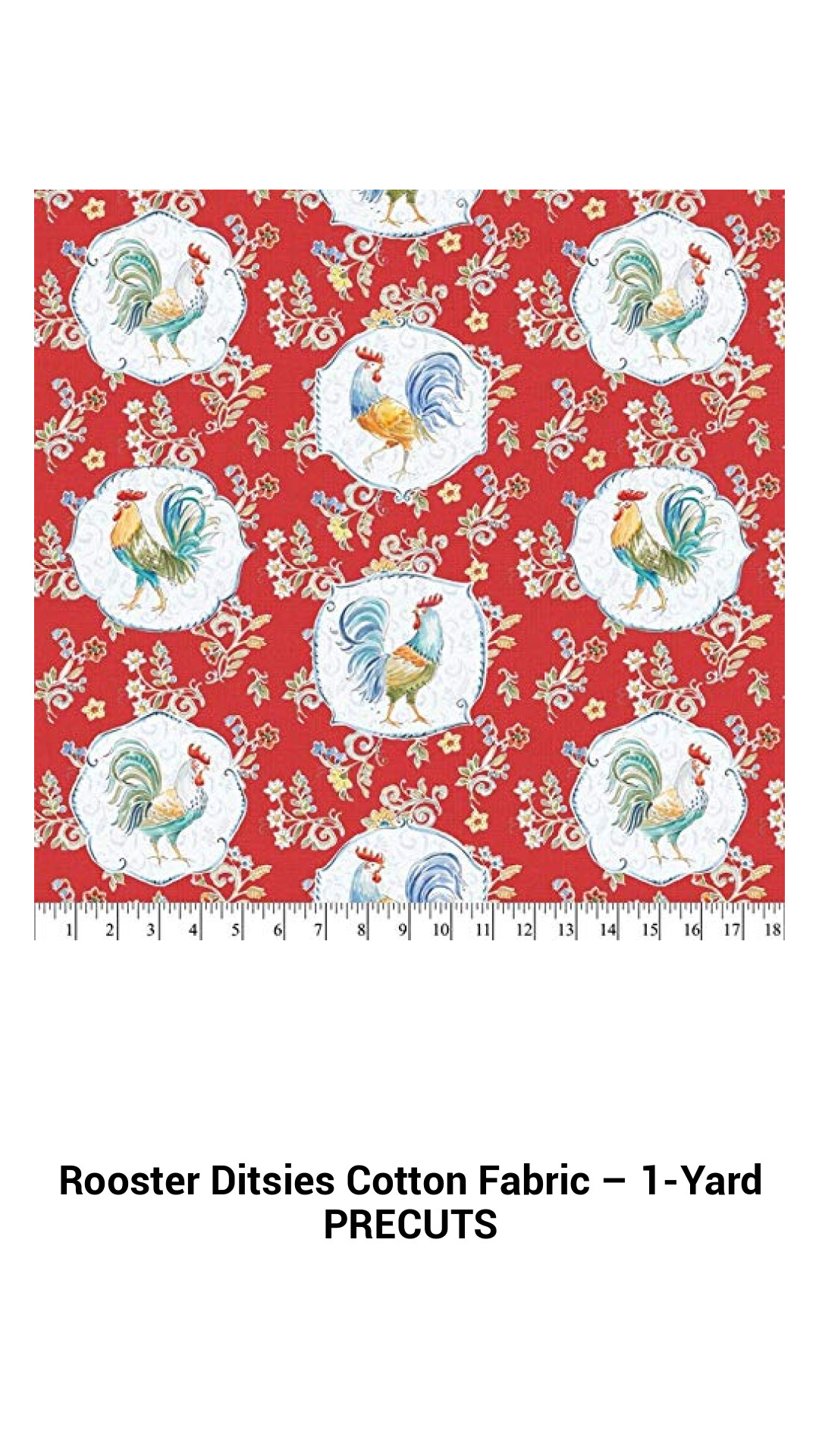Vibrant Rooster Ditsies Cotton Fabric - Premium 1-Yard Precuts for Creative Projects