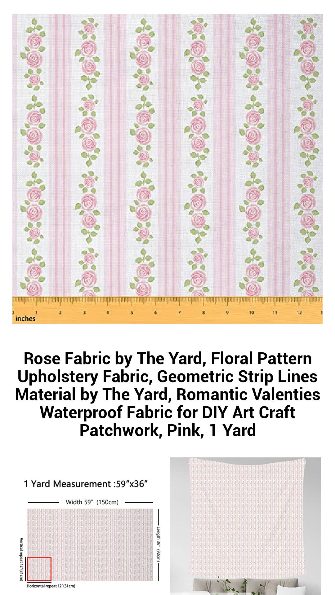 Versatile Rose Floral Upholstery Fabric - Waterproof 1 Yard Material for DIY Crafts and Home Décor