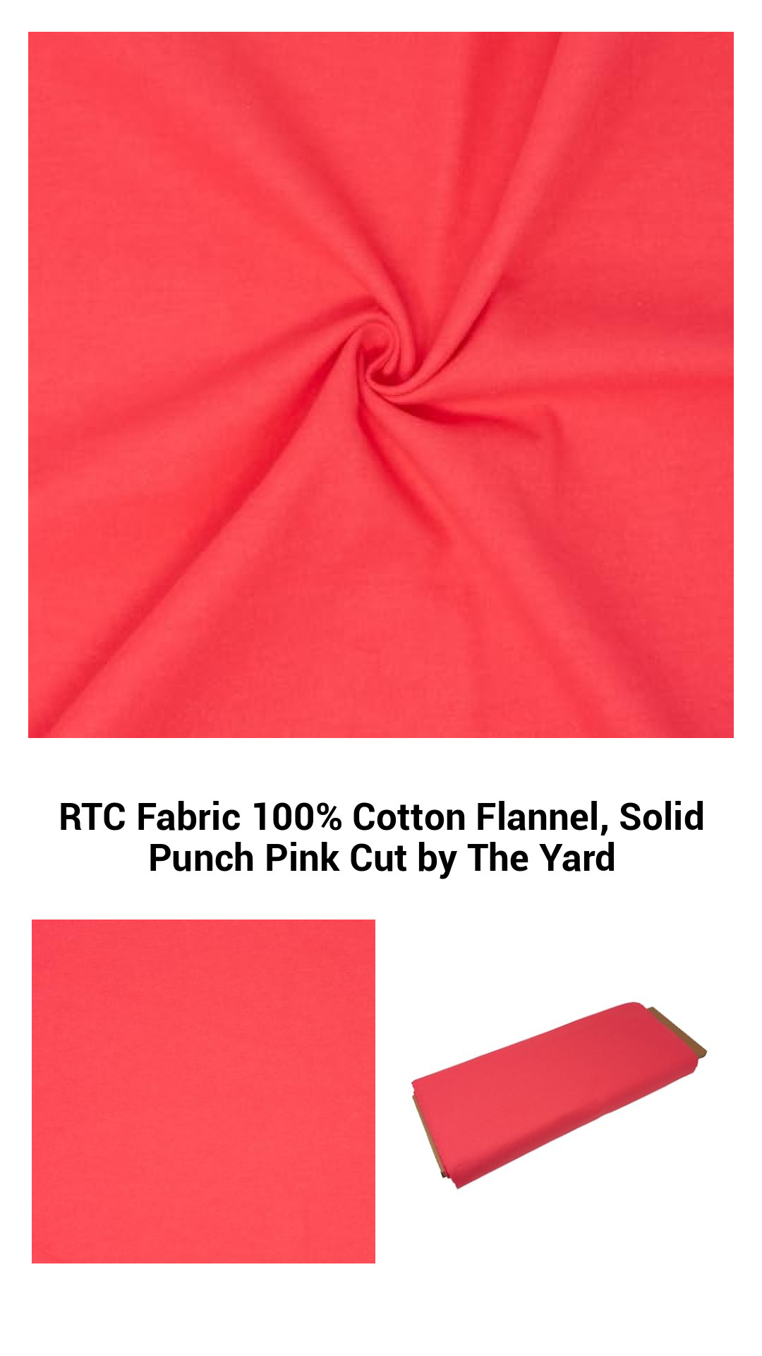RTC Fabric 100% Cotton Flannel, Solid Punch Pink Cut by The Yard RTC Fabric 100% Cotton Flannel, Solid Punch Pink Cut by The Yard