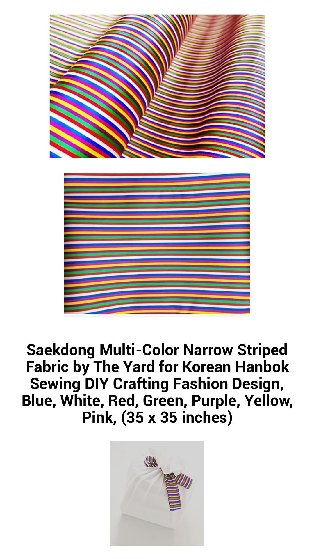 Vibrant Saekdong Multi-Color Striped Fabric for Hanbok & DIY Projects – Perfect for Fashion Design, Crafts, and Home Décor (35 x 35 inches)