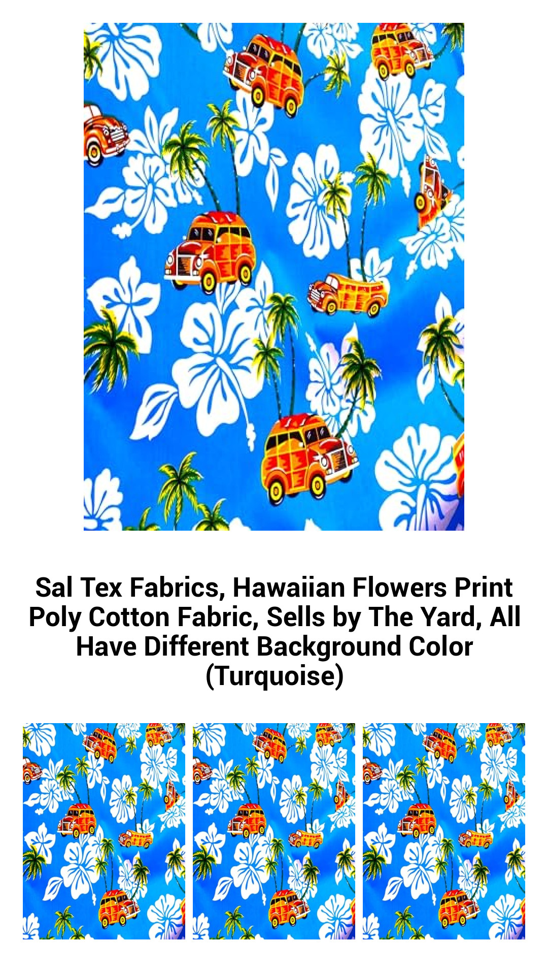 Vibrant Hawaiian Flowers Poly Cotton Fabric - Turquoise Paradise Print, Sold by the Yard for All Your Creative Projects