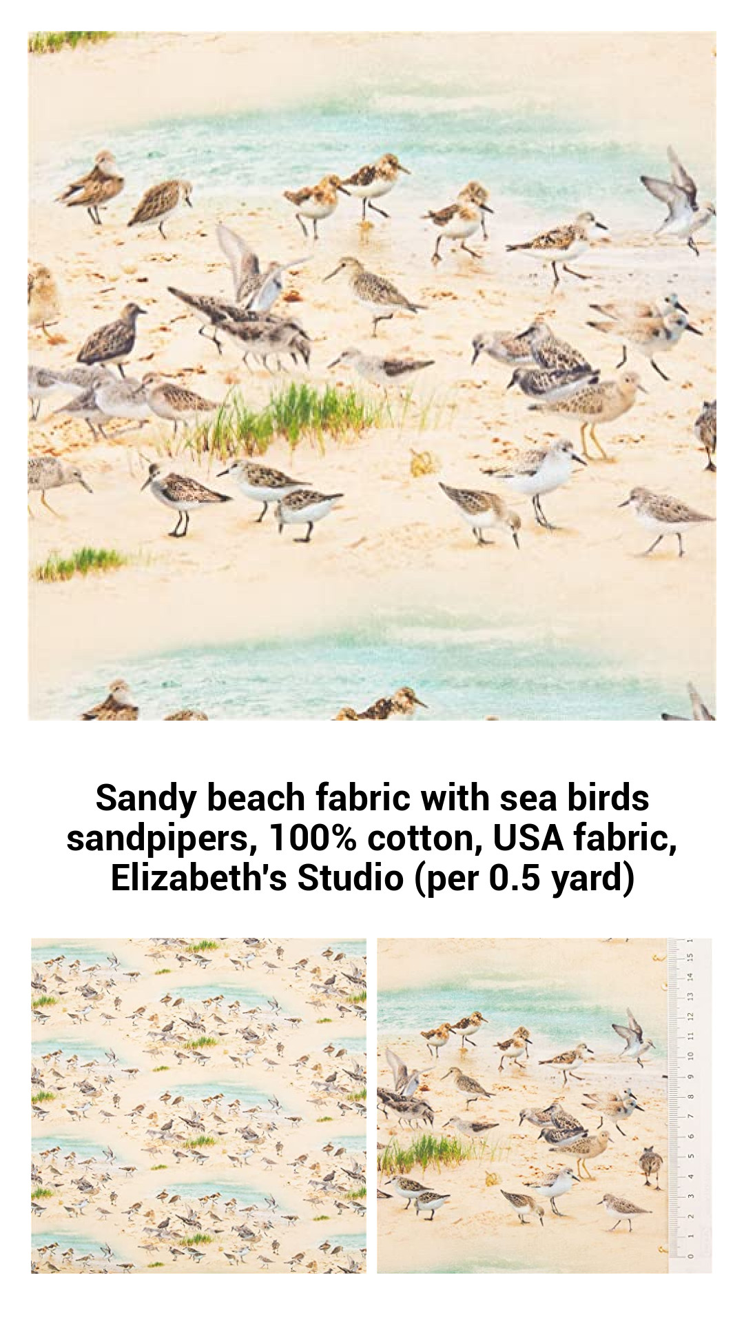 Coastal Dreams Sandpiper Fabric - 100% Cotton Beach-Themed Material for Sewists and Crafters