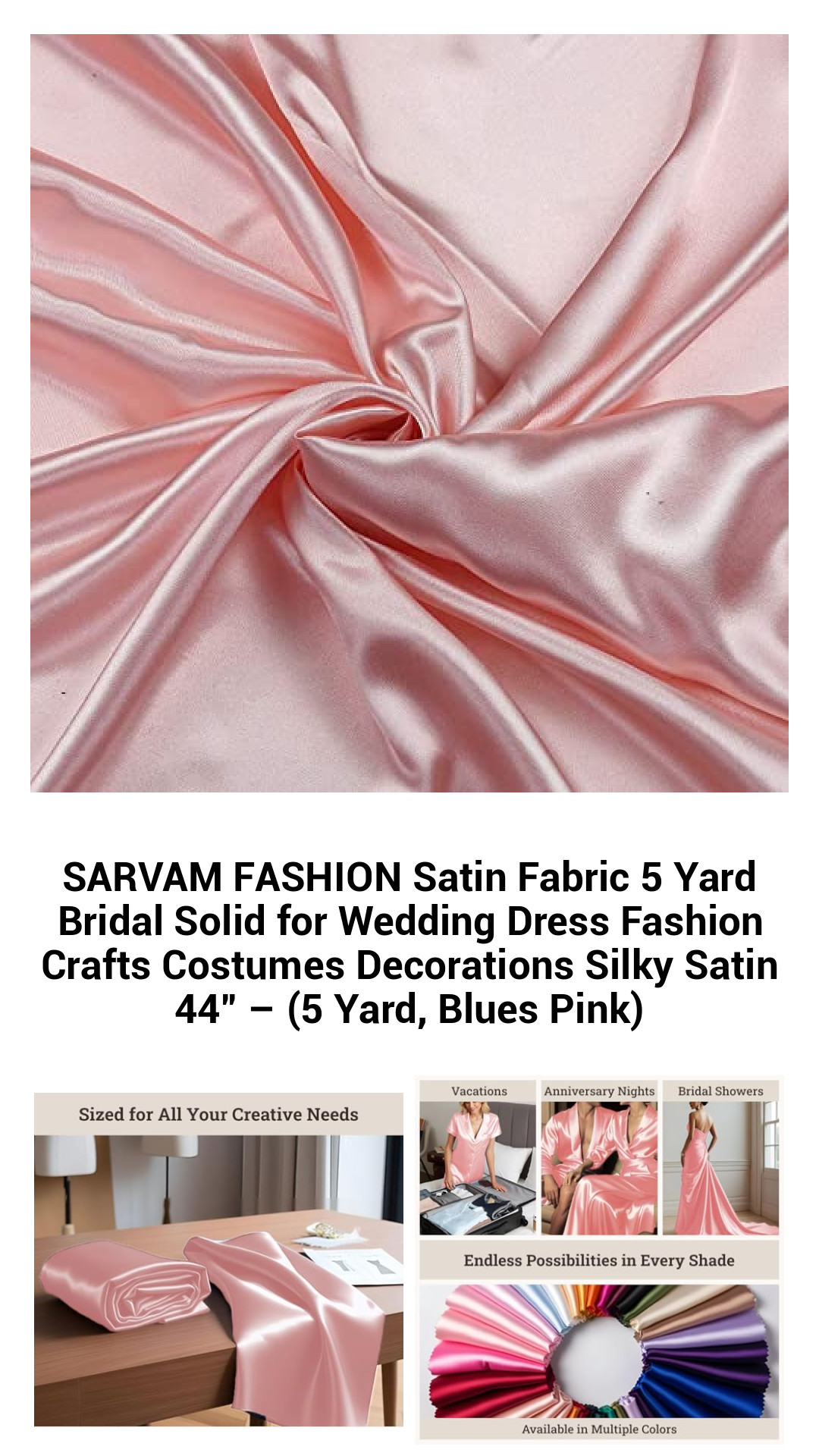 Luxurious 5 Yard Satin Fabric in Blues Pink – Perfect for Bridal Gowns, Fashion Crafts, and Elegant Decorations