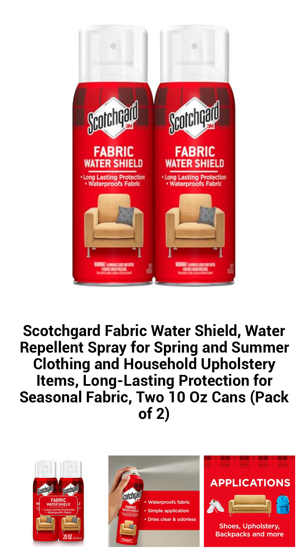 Ultimate Scotchgard Fabric Water Shield Spray - Long-Lasting Water Repellent for Clothing & Upholstery - 2 x 10 oz Cans for Seasonal Protection