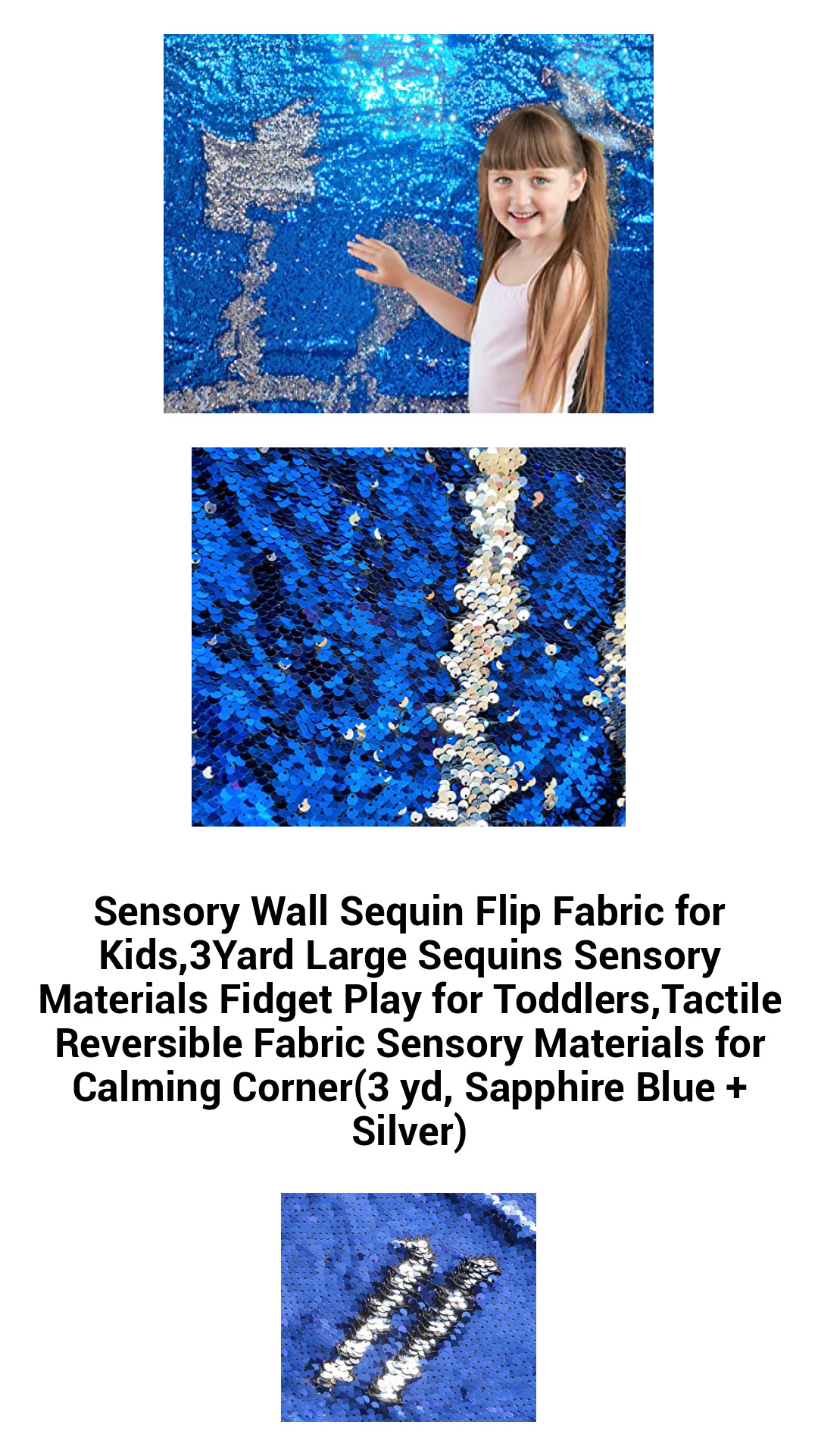 Enchanting Sensory Sequin Flip Fabric for Kids - 3 Yards of Tactile Fun in Sapphire Blue & Silver for Engaging Play and Calming Therapy