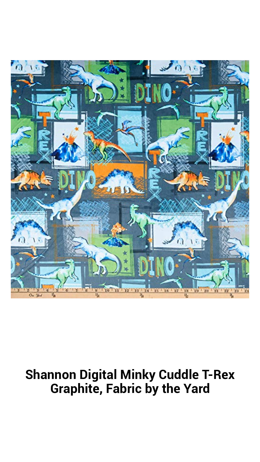 Shannon Digital Minky Cuddle T-Rex Graphite, Fabric by the Yard Shannon Digital Minky Cuddle T-Rex Graphite, Fabric by the Yard
