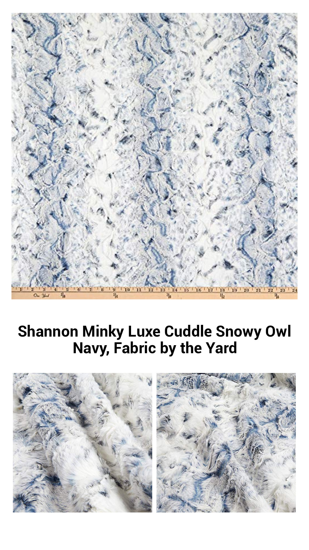 Indulge in Cozy Elegance with Shannon Minky Luxe Cuddle Snowy Owl Fabric - Navy Blue, Premium Plush Textile by the Yard