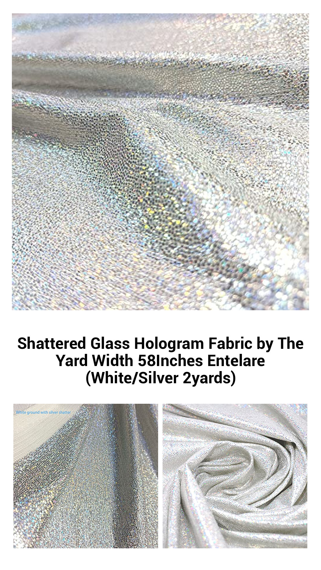 Shimmering Silver Shattered Glass Hologram Fabric - 58 Inches Wide, 2 Yards of Iridescent Elegance for Costumes and Decor