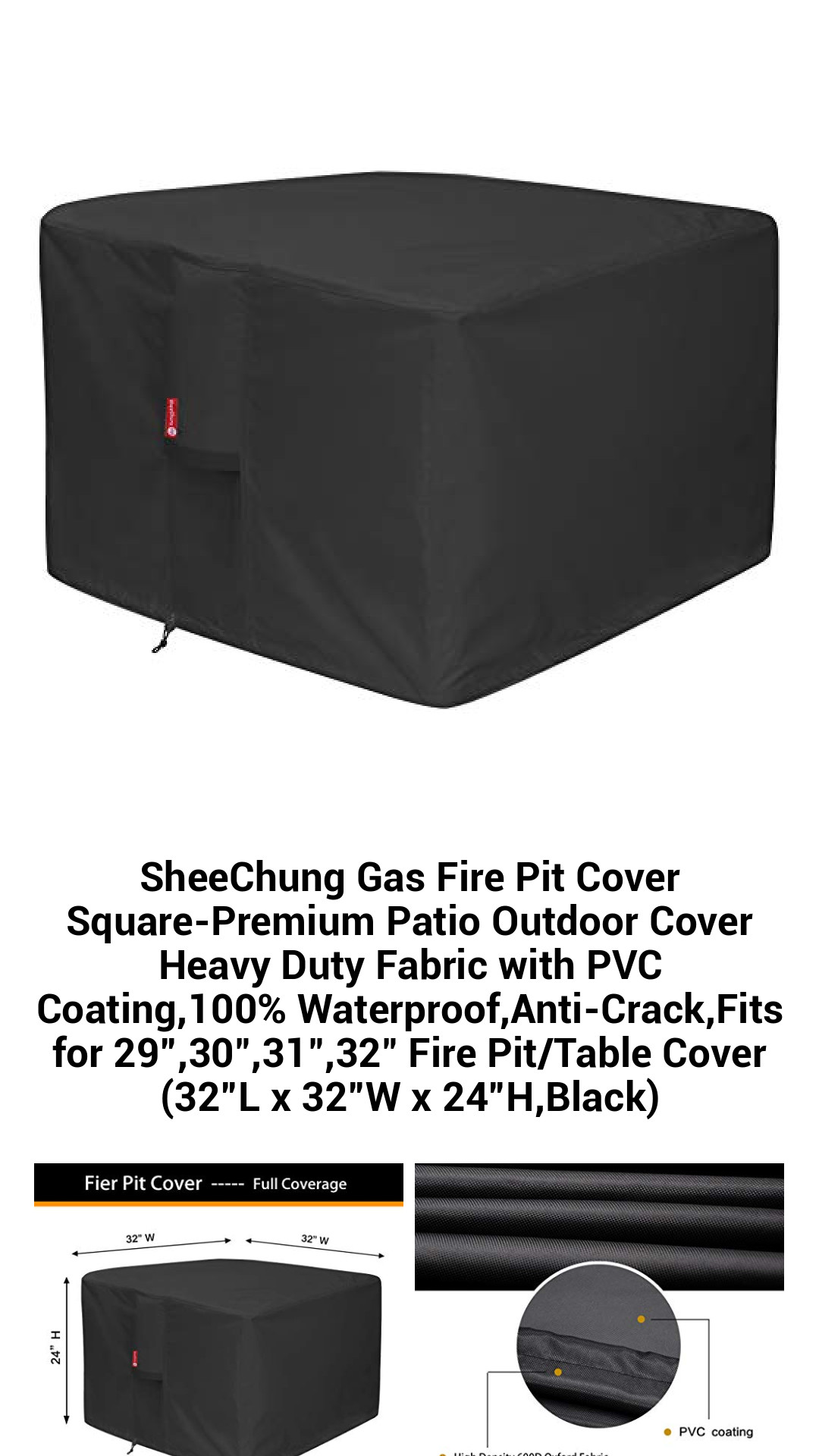 Premium 32-Inch Square Gas Fire Pit Cover - Heavy-Duty Waterproof Protection for Outdoor Patios, Fits 29-32 Inch Fire Pits