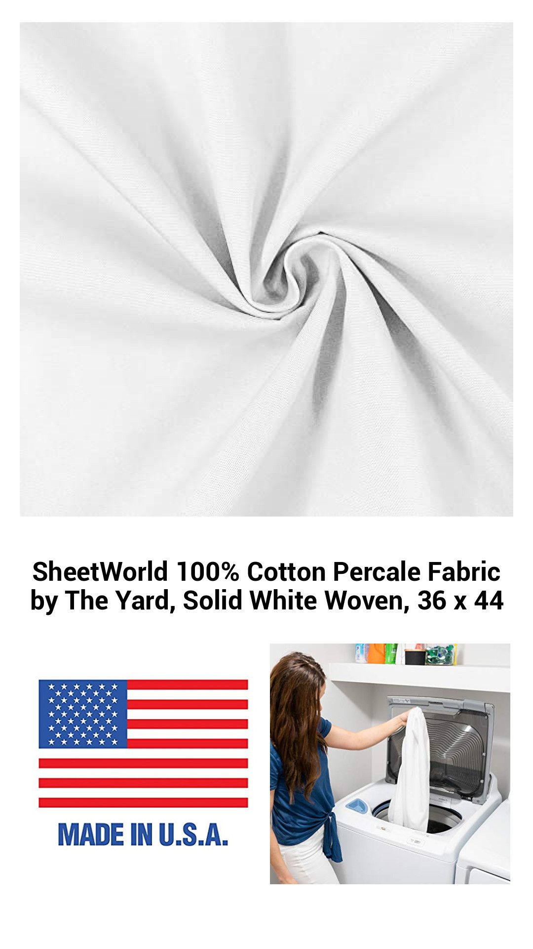 SheetWorld 100% Cotton Percale Fabric by The Yard, Solid White Woven, 36 x 44 SheetWorld 100% Cotton Percale Fabric by The Yard, Solid White Woven, 36 x 44