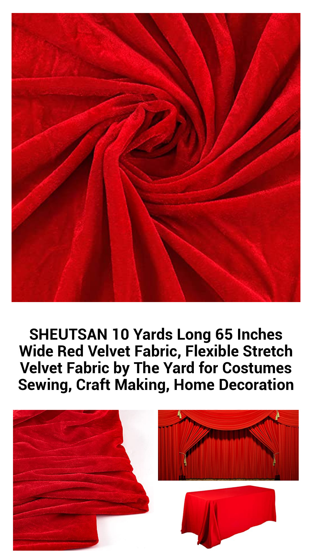 Luxurious Red Velvet Fabric - 10 Yards Long, 65 Inches Wide Stretch Velvet for Costumes, Crafts, and Home Decor
