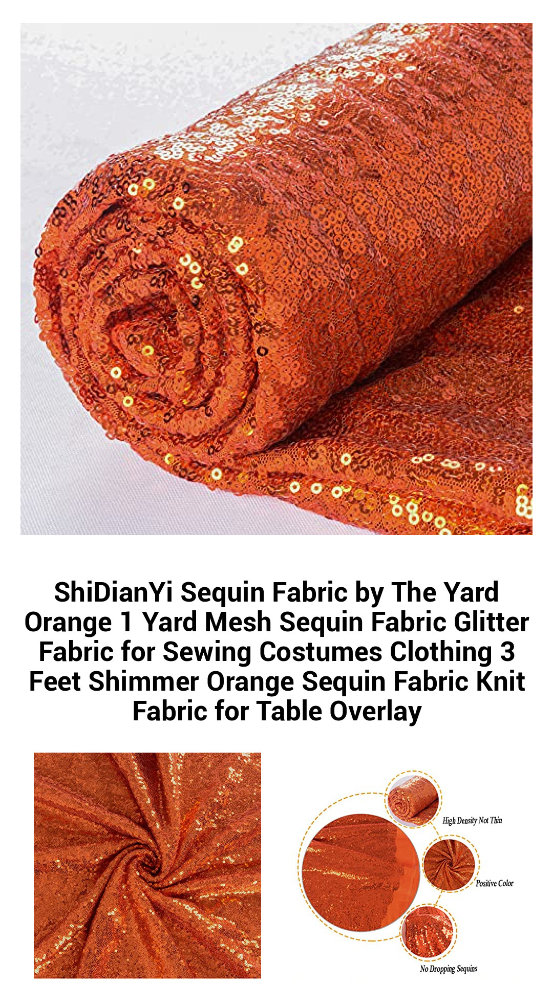 Dazzling Orange Sequin Fabric by the Yard - Sparkling 3 Feet Mesh Glitter Material for Costumes, Clothing, and Table Decor