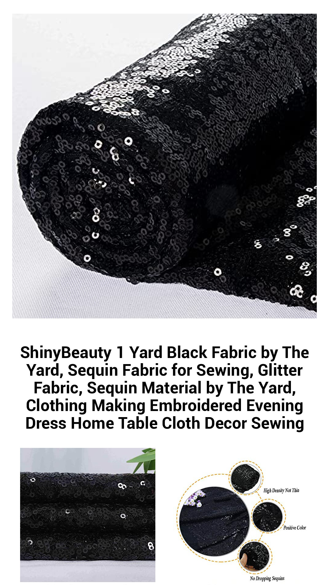 Luxurious Black Sequin Fabric by The Yard - Premium Glitter Material for Stunning Dresses, Costumes, and Home Decor