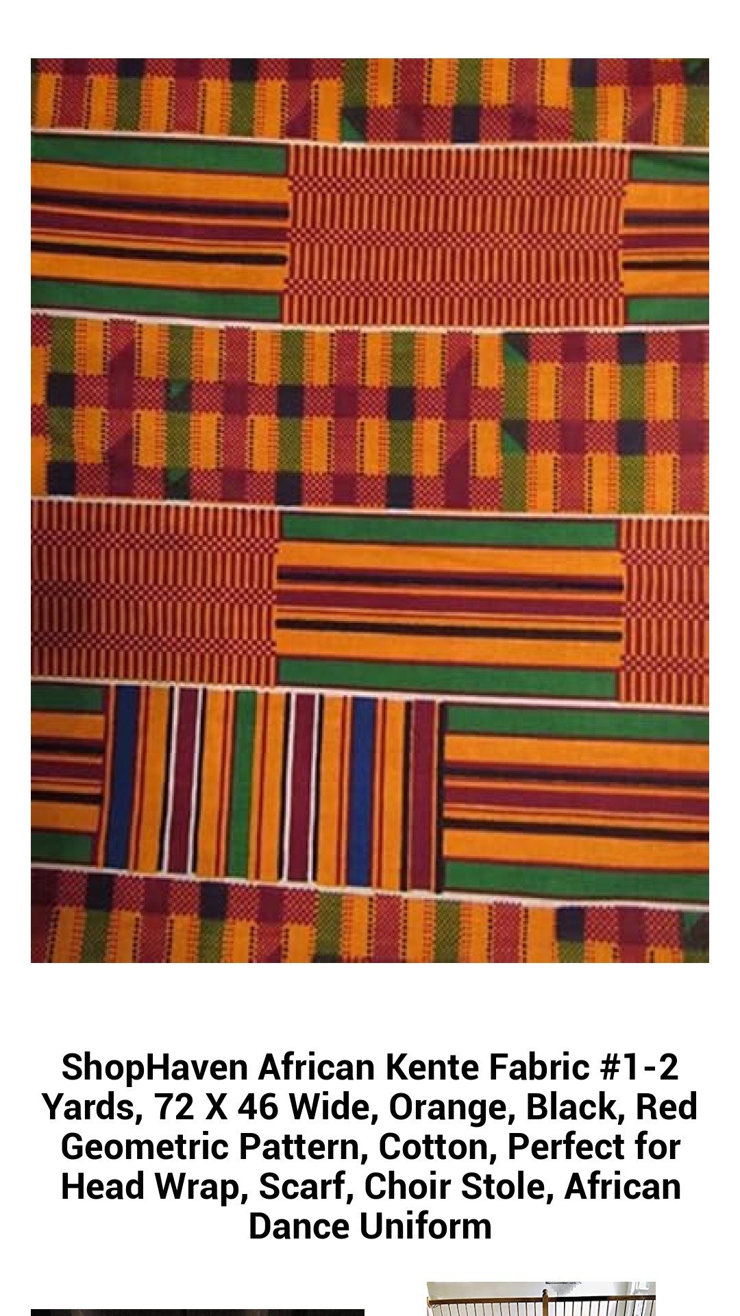 Vibrant African Kente Fabric 1-2 Yards - Bold Orange, Black, Red Geometric Cotton for Head Wraps, Scarves, Choir Stoles, and Dance Uniforms