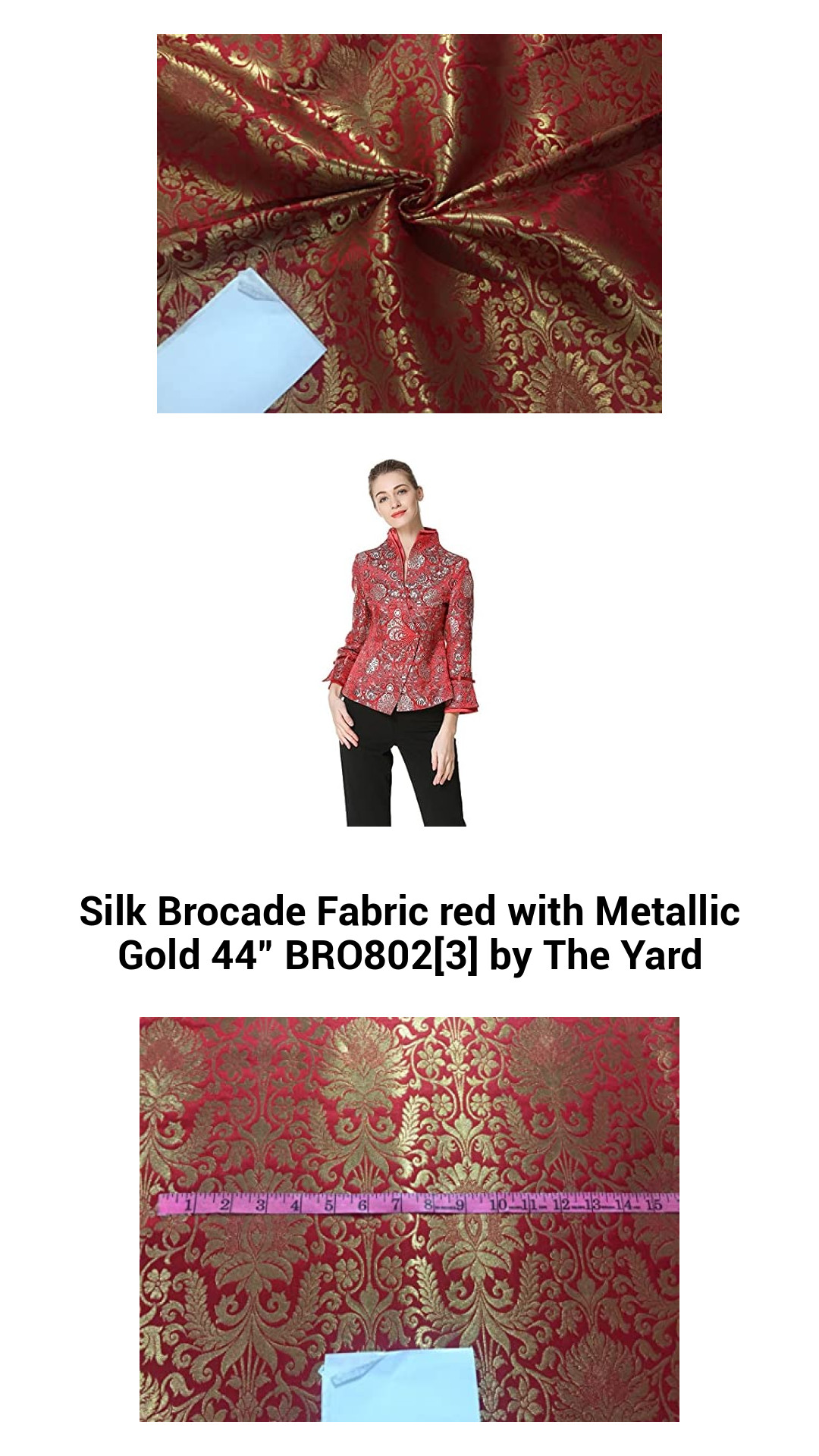 Luxurious Red Silk Brocade Fabric with Striking Metallic Gold Accents - 44 Inches Wide, Perfect for Elegant Attire and Home Décor