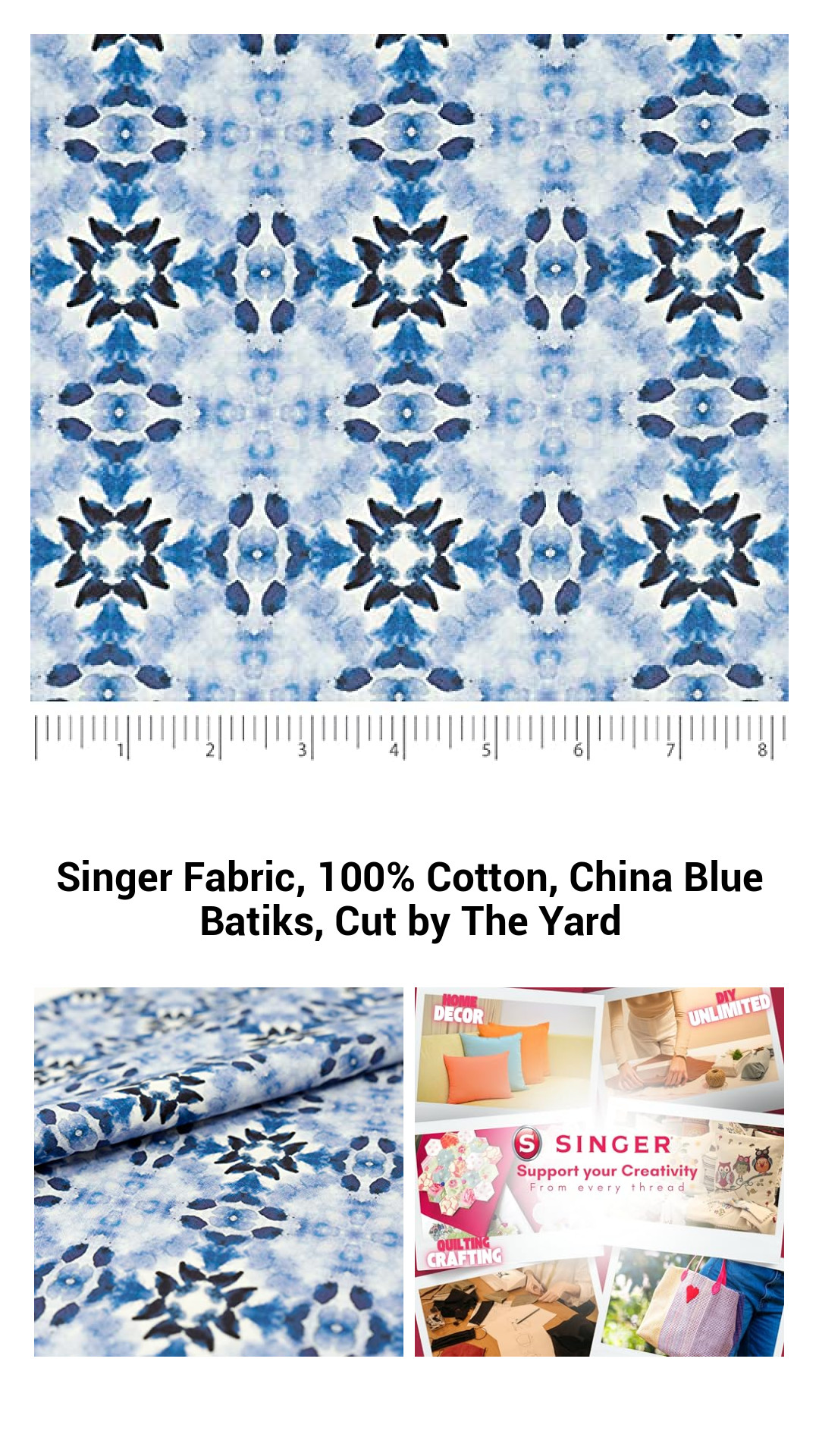Exquisite China Blue Batik Fabric - 100% Cotton Sewing Material Cut by the Yard for Creative Crafting